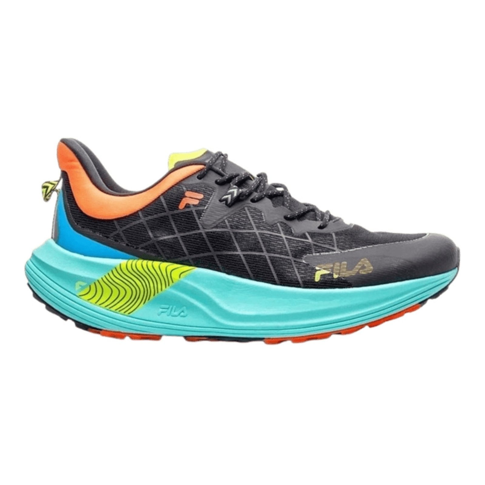 Vista 2 Tênis Fila Racer Skytrail Masculino - Preto/laranja/verde Limão preto verde Fila preto verde
