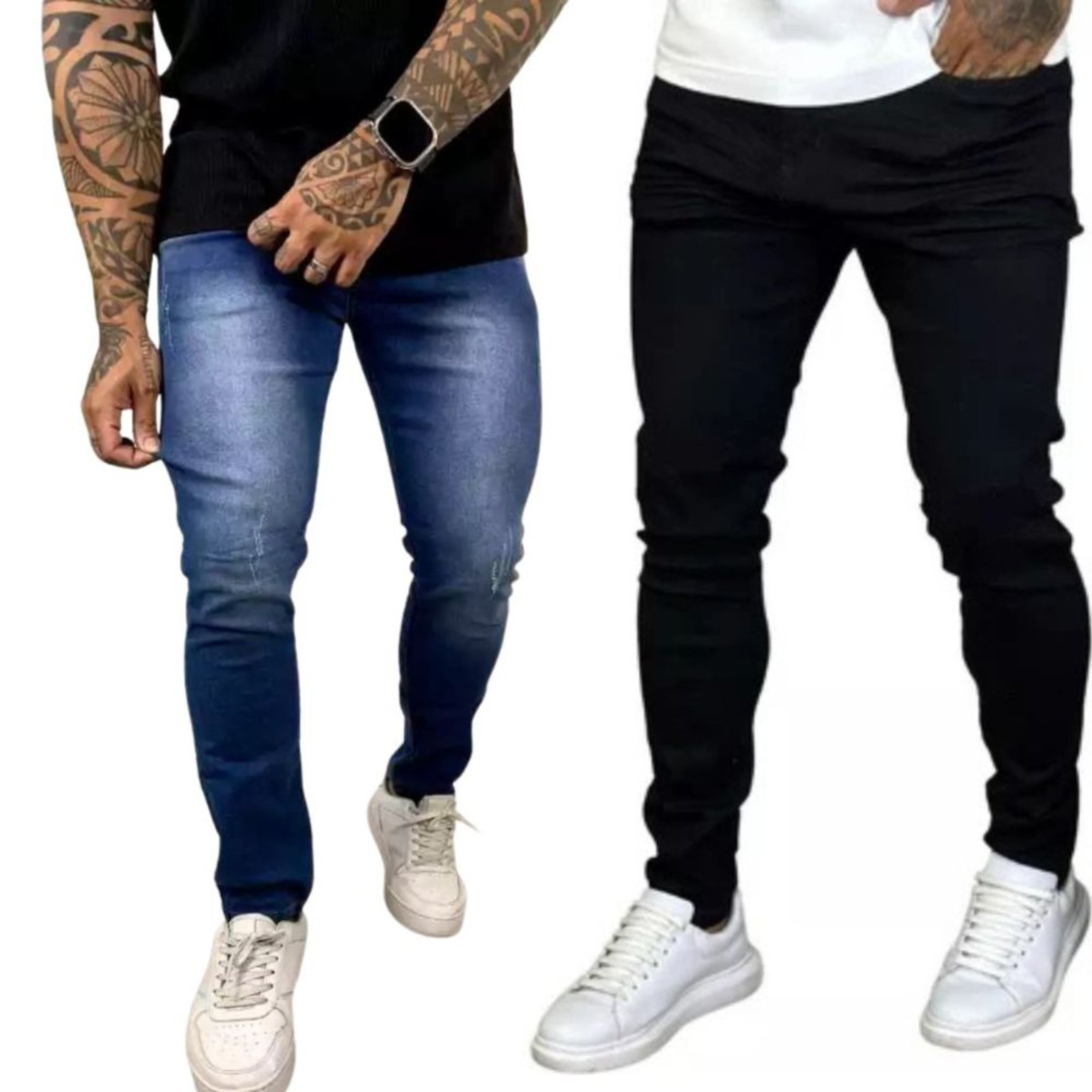 Kit 2 Calça Jeans Skinny Masculina Preta Escura