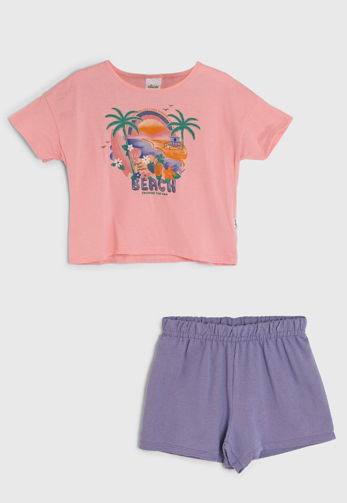 Vista 2 Infantil - Conjunto Curto Elian Estampa Tropical rosa Elian rosa
