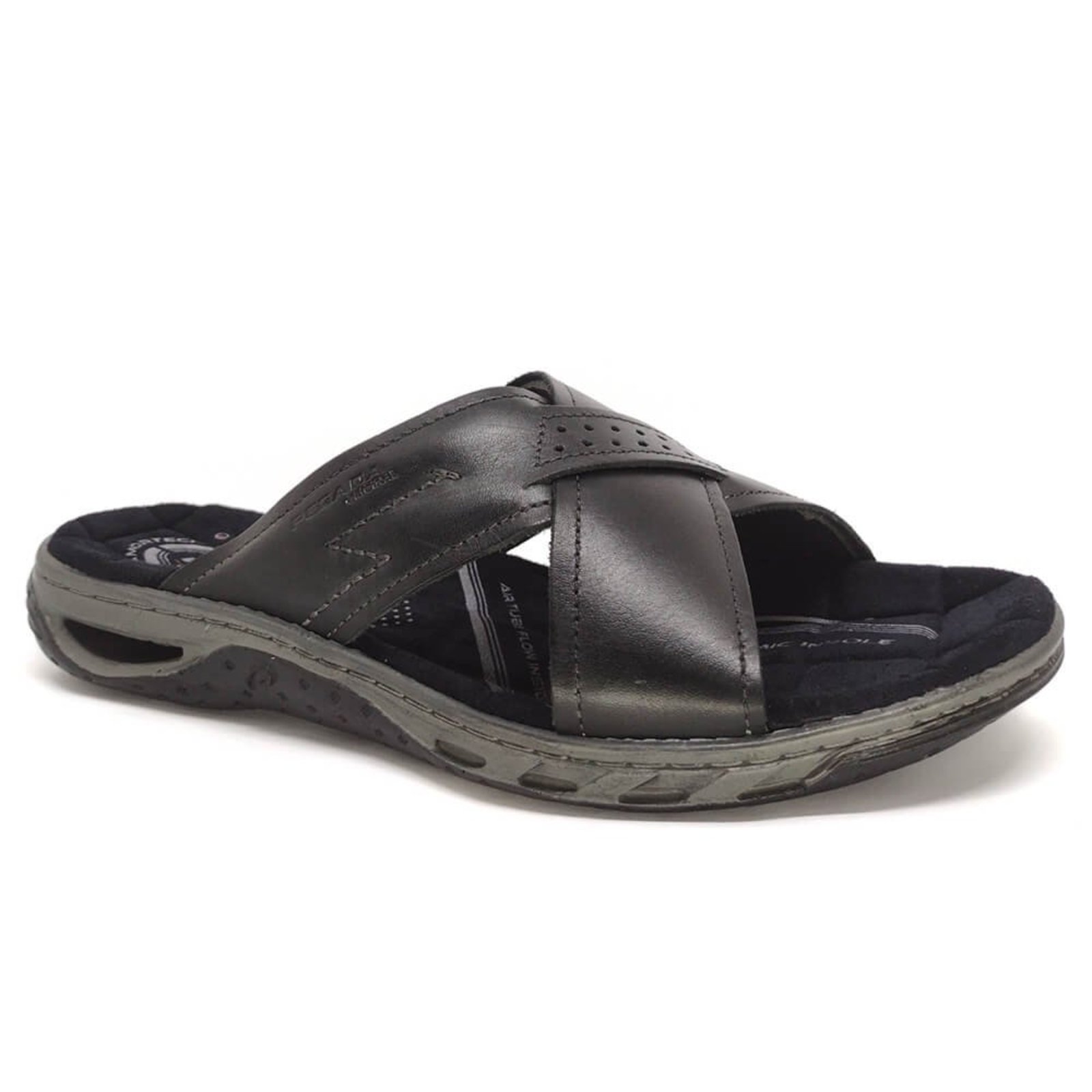 Chinelo Pegada Masculino Couro Amortech Tira Cruzada 131661 Preto