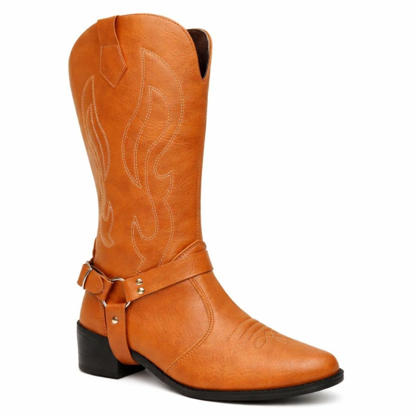 Bota Texana Feminina Veritimo Western Montaria Cano Alto Bico Fino Cabresto Country Caramelo