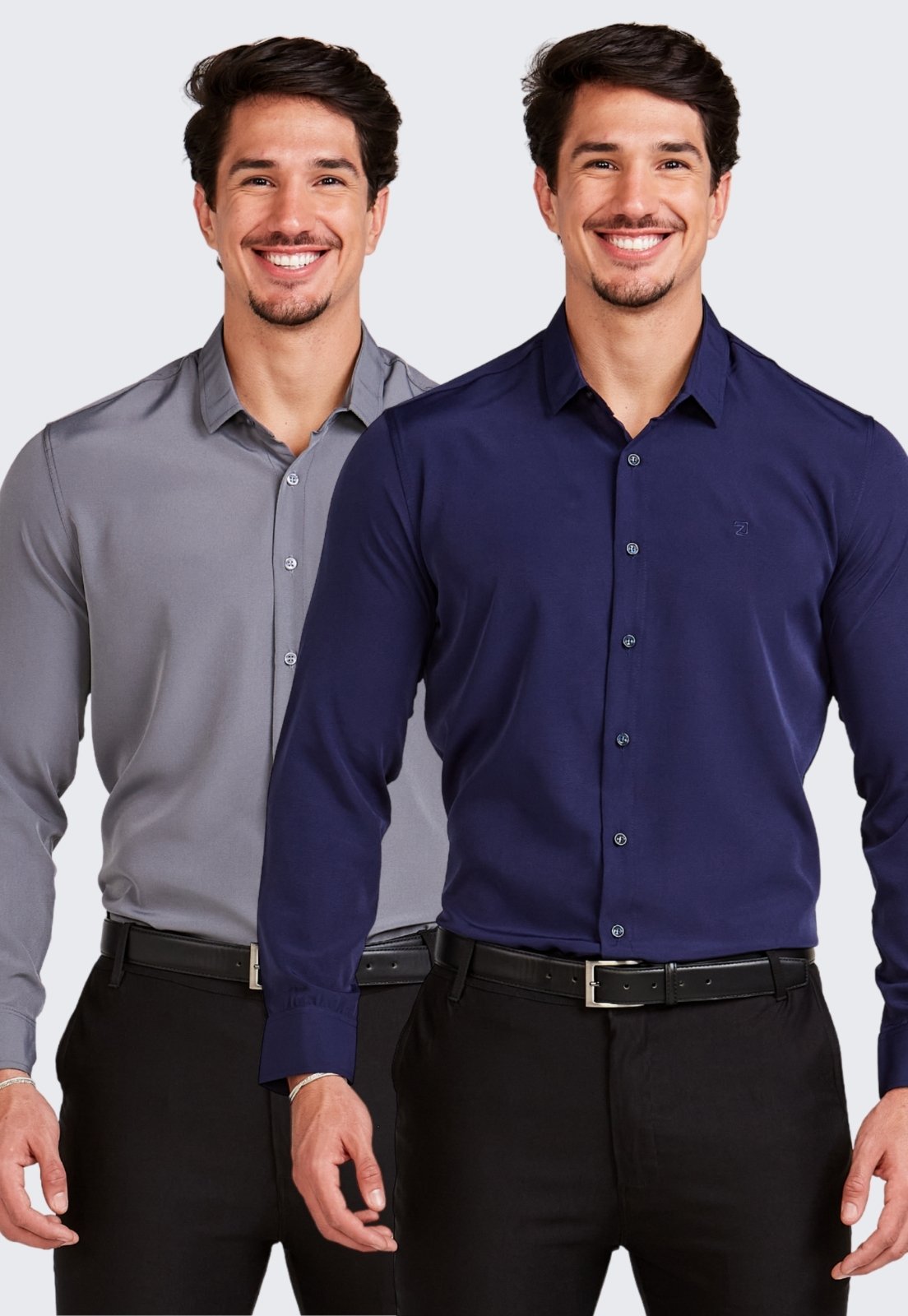 Kit 2 Camisa Social Masculina Manga Longa Daze Modas Azul Marinho e Chumbo