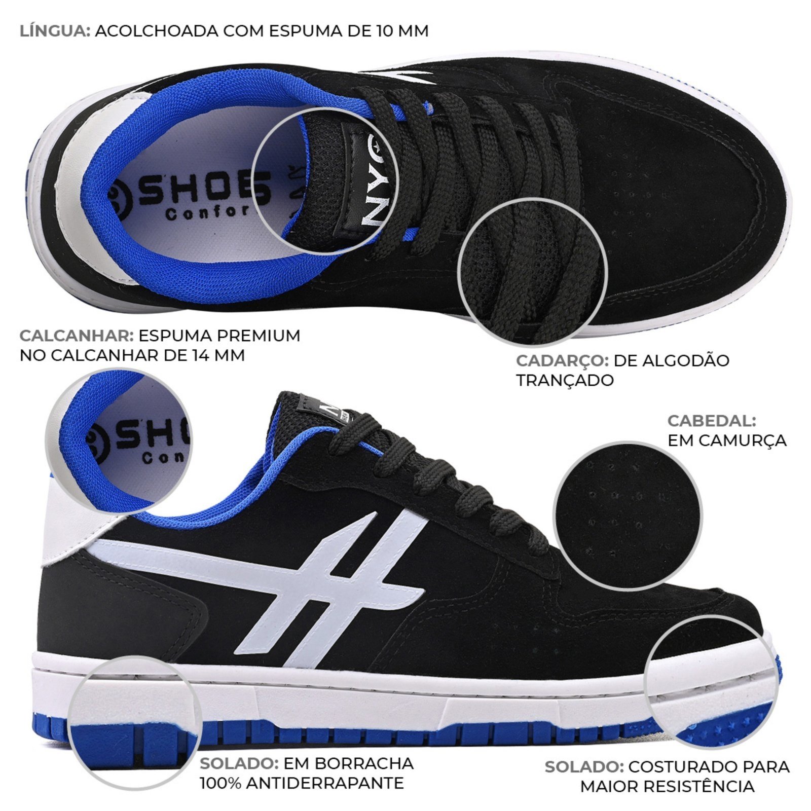 Vista 3 Tênis Para Academia Nyc Shoes Treino Feminino Masculino azul azul