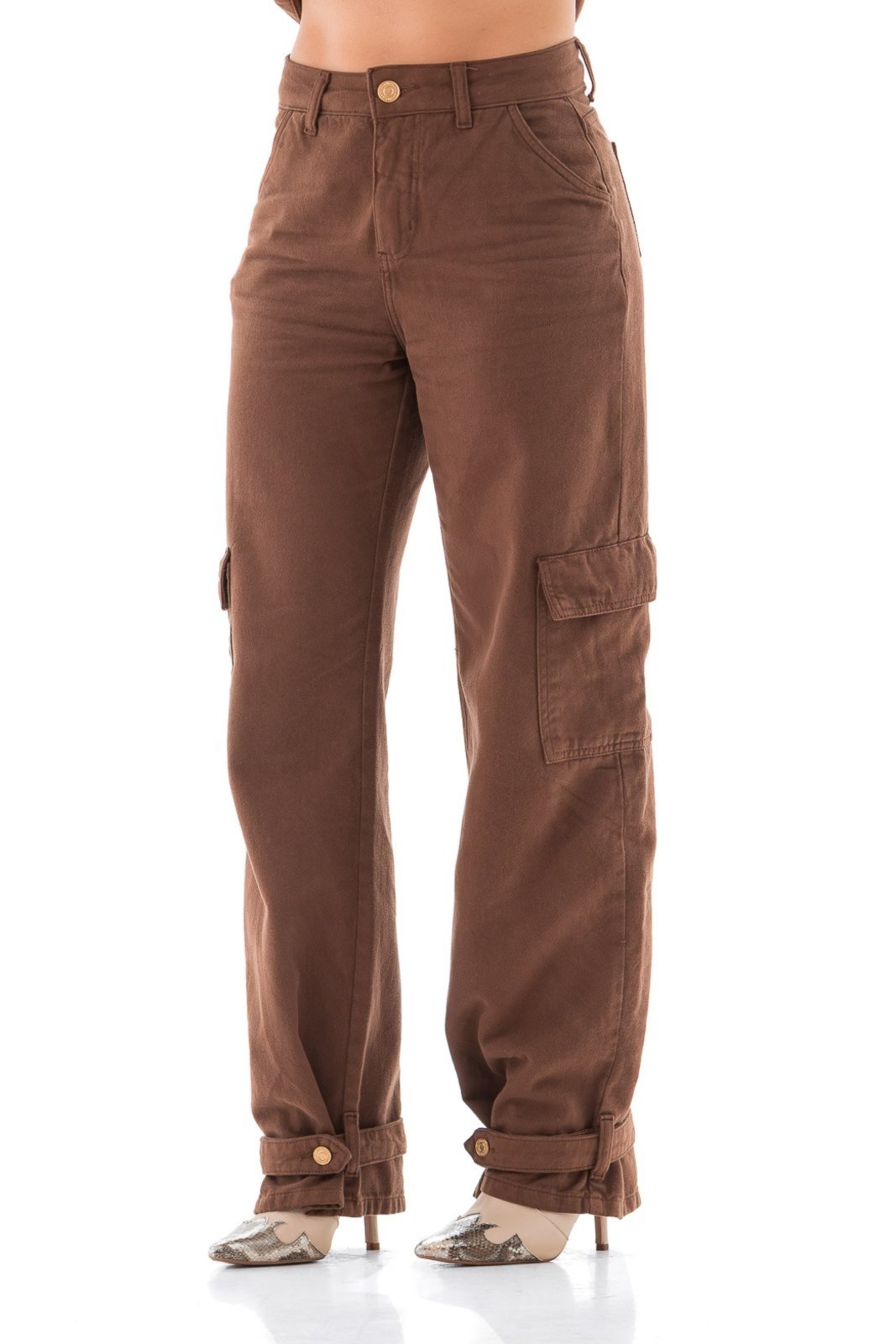 Calça Sarja Feminina Arauto Wide Cargo Collor