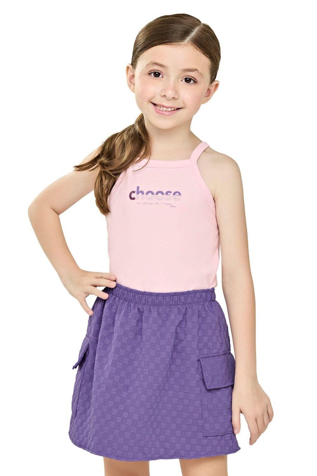 Infantil - Conjunto Menina Saia Quadriculada Elian Rosa