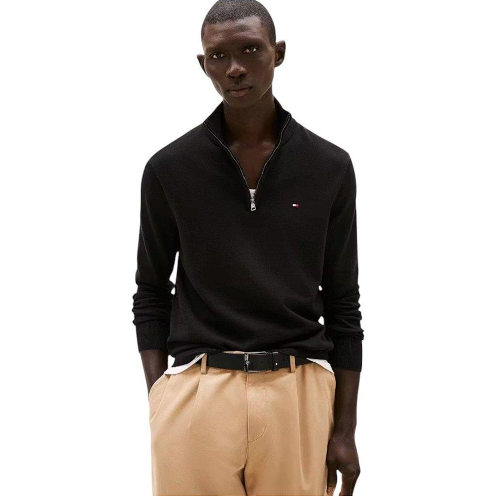 Suéter Tommy Hilfiger Essential Gola Alta C/Ziper Preto