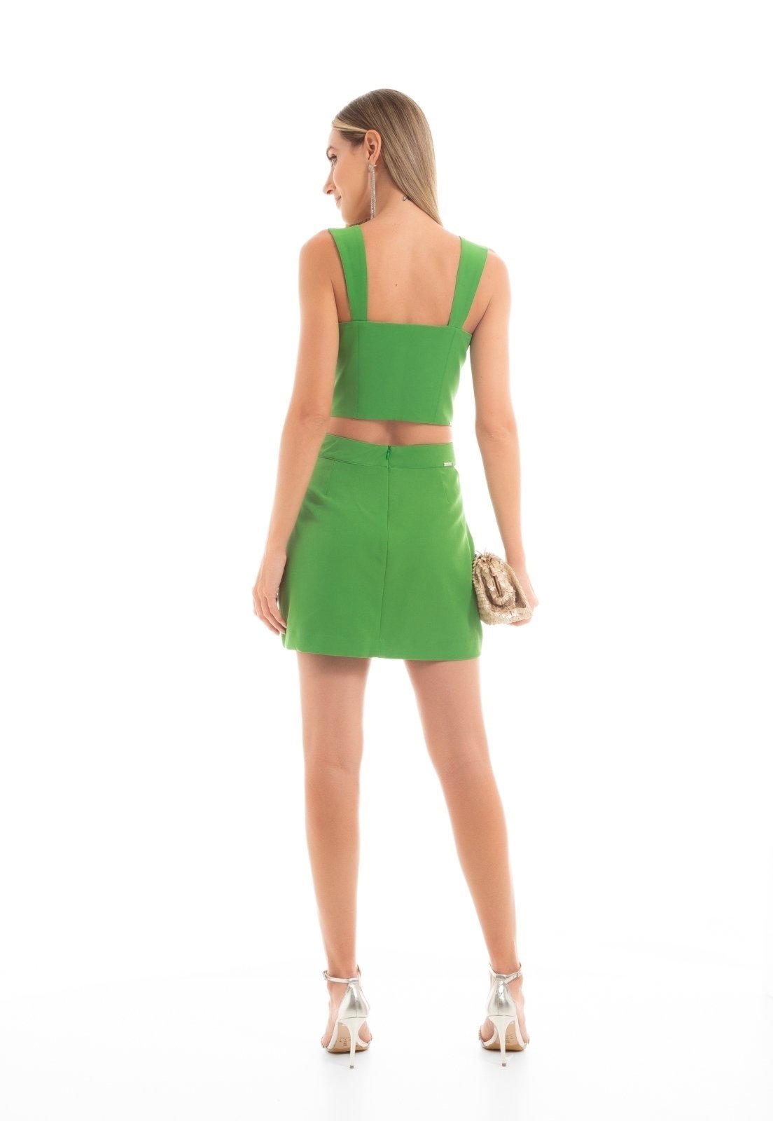 Vista 3 Blusa Cropped Traymon Alças Largas Bandeira verde Traymon verde