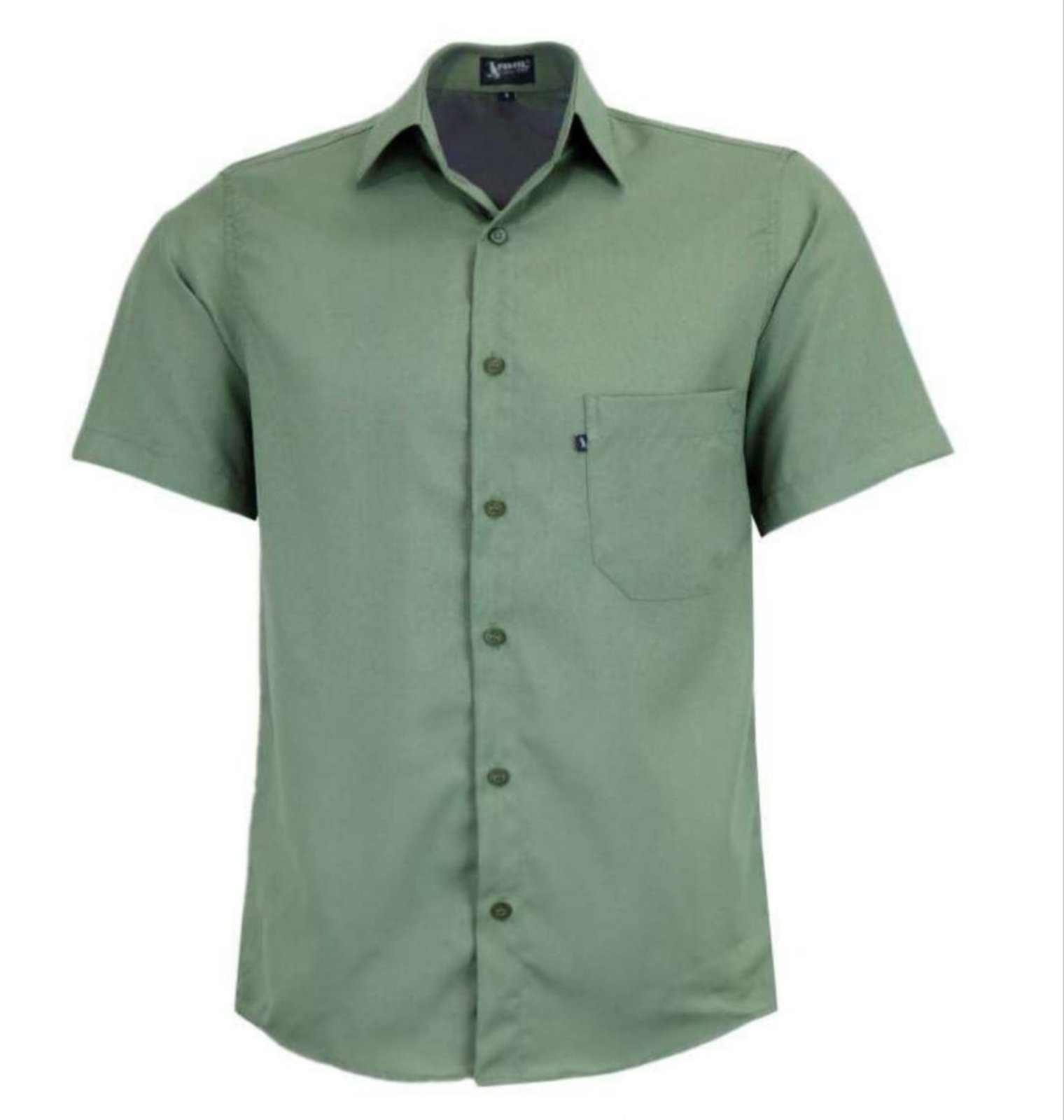 Camisa Social Microleve Amil Clássica Poliéster Não amassa C/Bolso Macia Manga Curta Verde Musgo