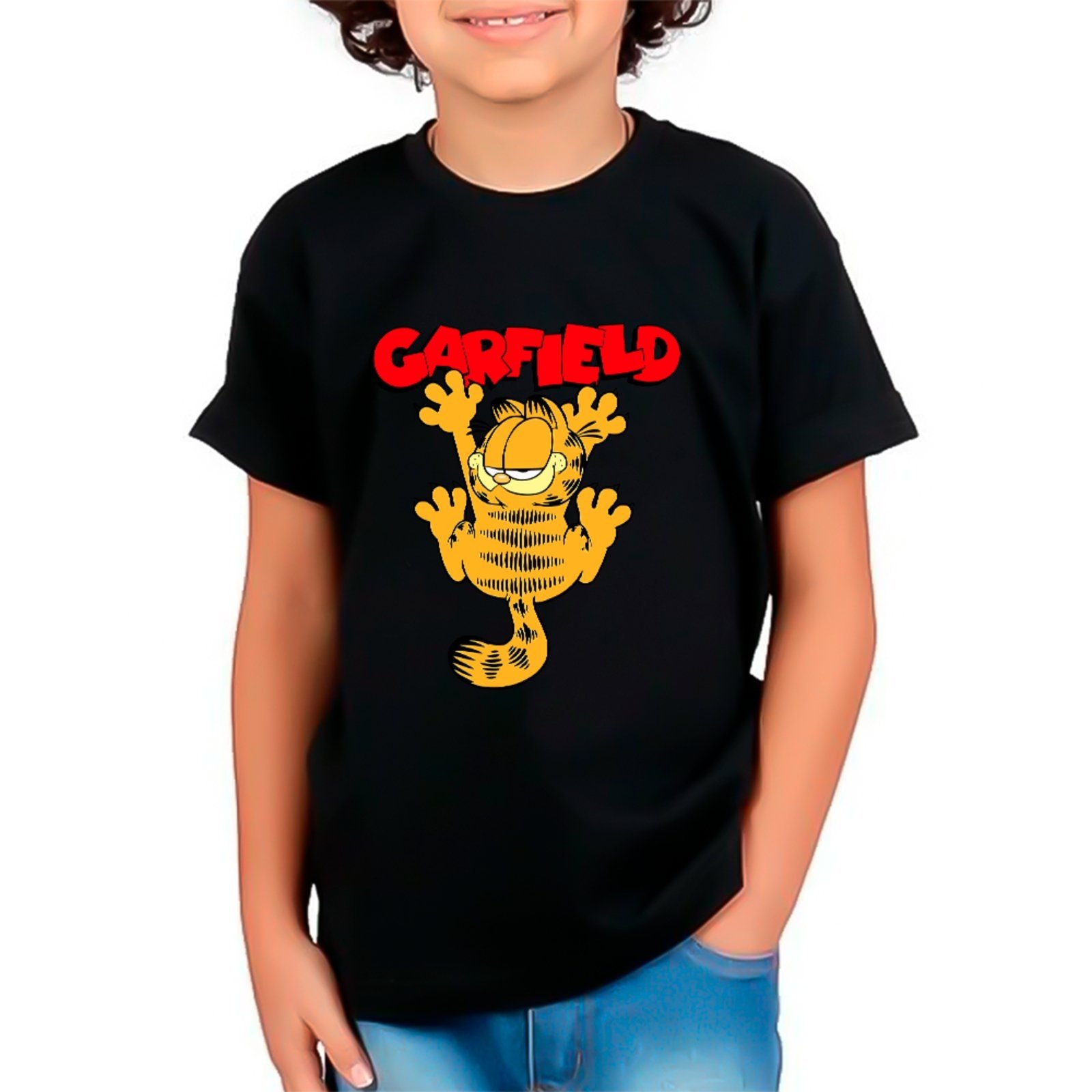 Infantil - Camiseta Garfield O Preguiça Desenho Clássico Unissex Preto