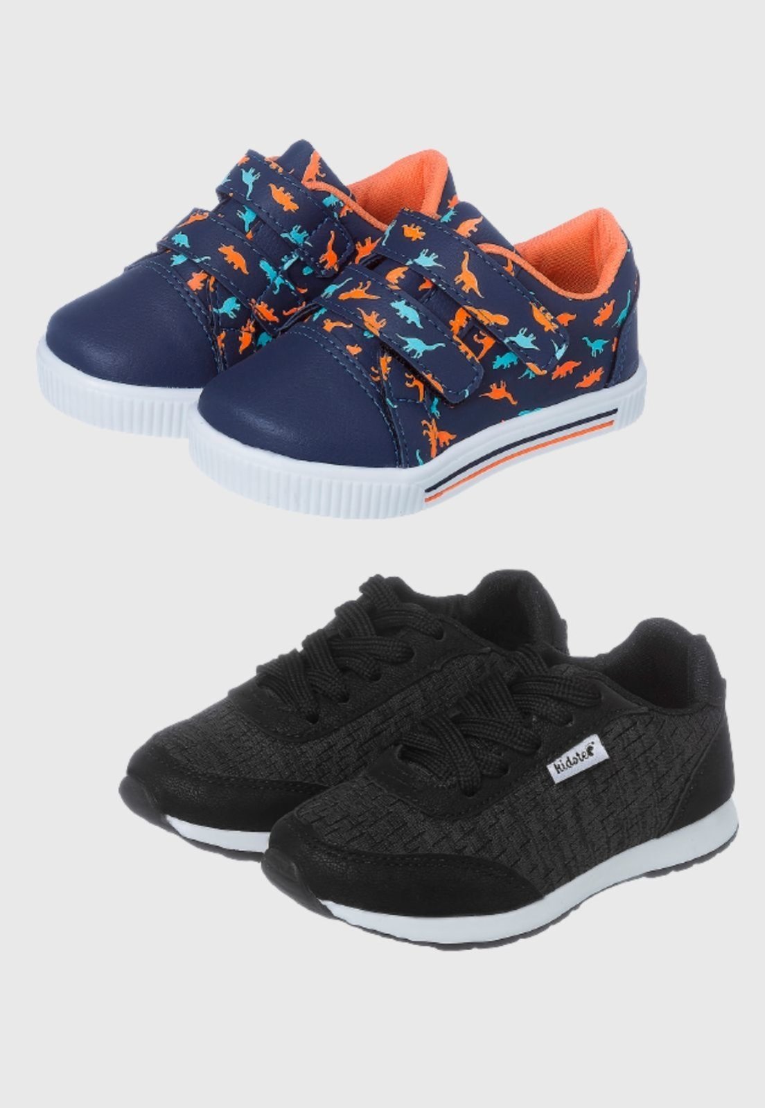 Infantil – Kit 2 Pares de Tênis Masculino Dinossauro e Jogging Preto