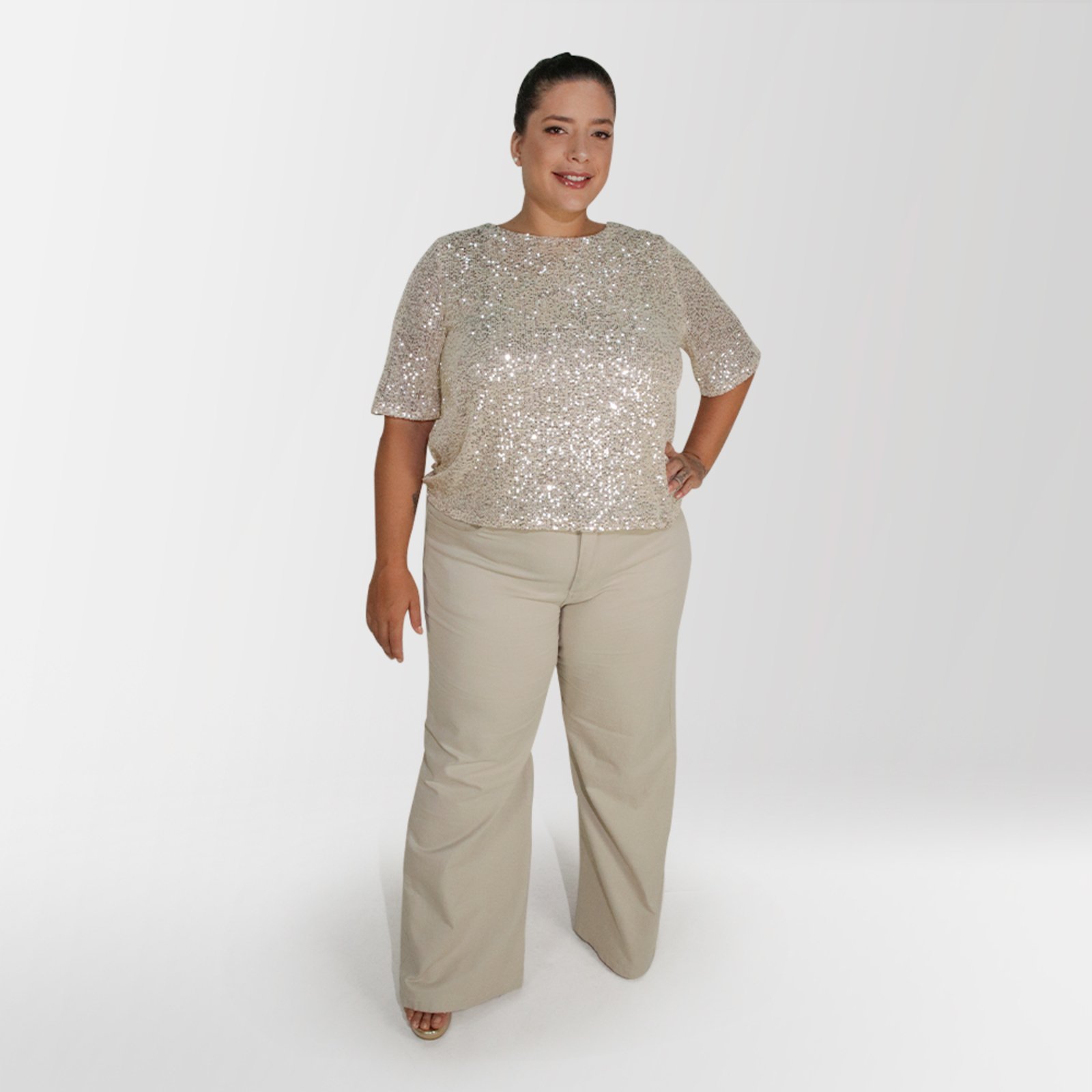 Calça Wide Leg Plus Size Rimale Gelo