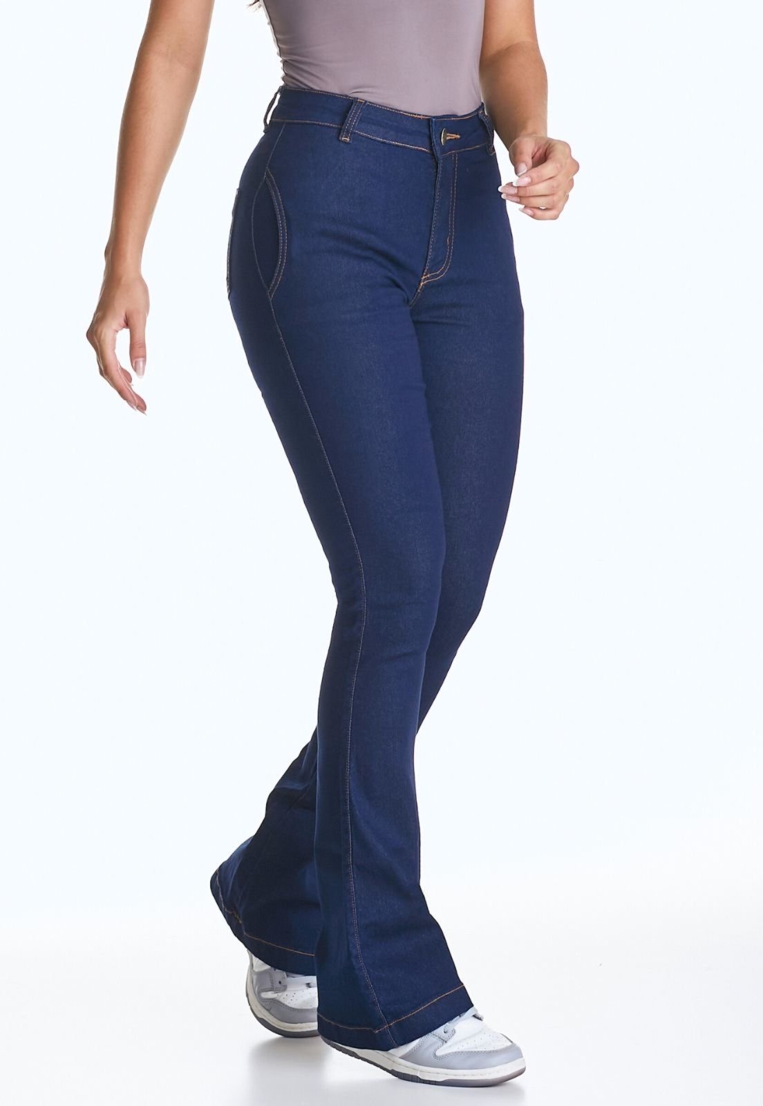 Calça Jeans HNO Jeans Flare Basic com Elastano Azul Marinho
