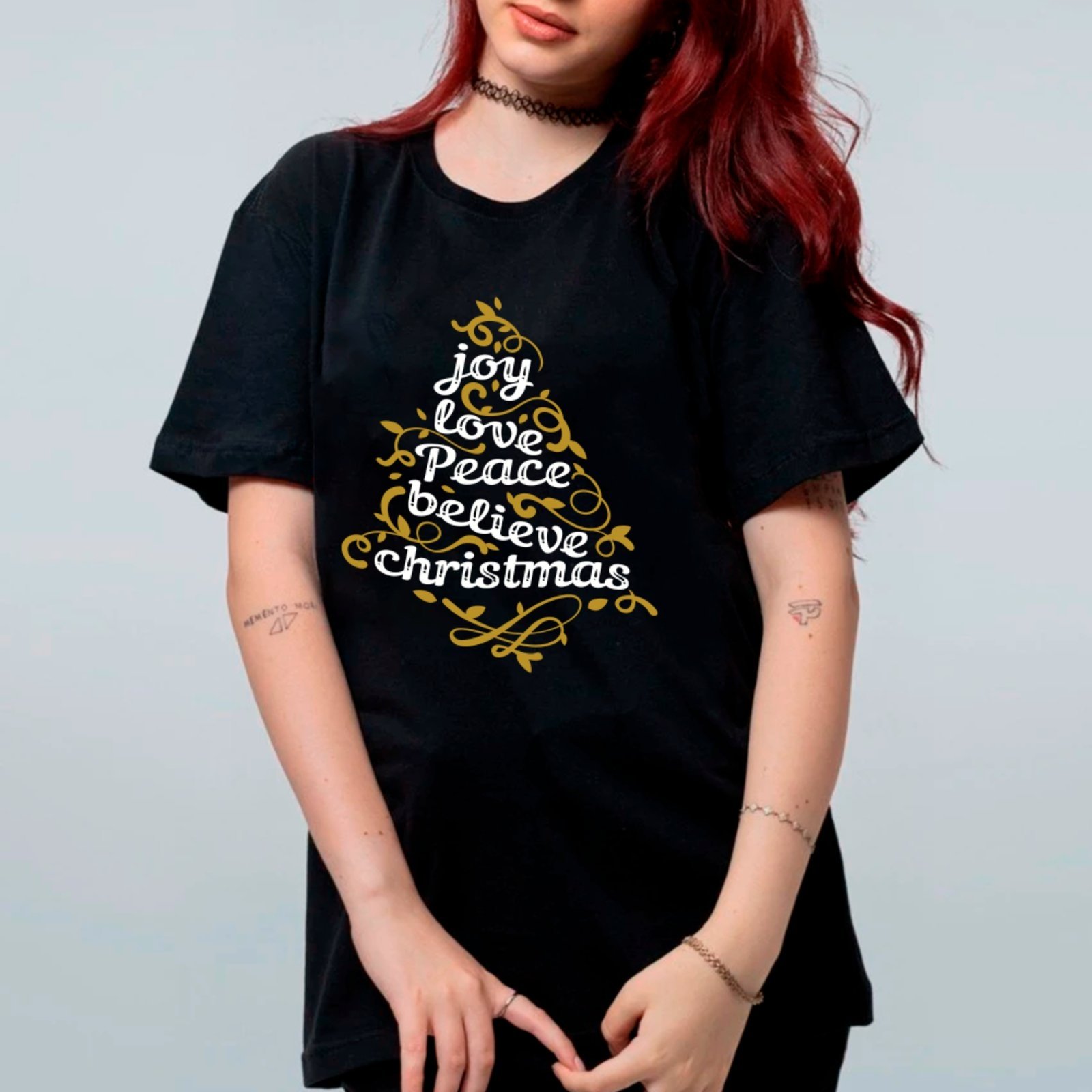 Vista 2 Camiseta Ousy Oversized Joy Love Peace Believe Christmas Natal Unissex marrom ousy marrom