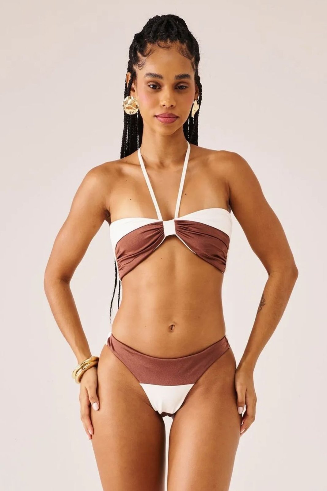 Top biquini strapless marinière marrom cappuccino Suntime