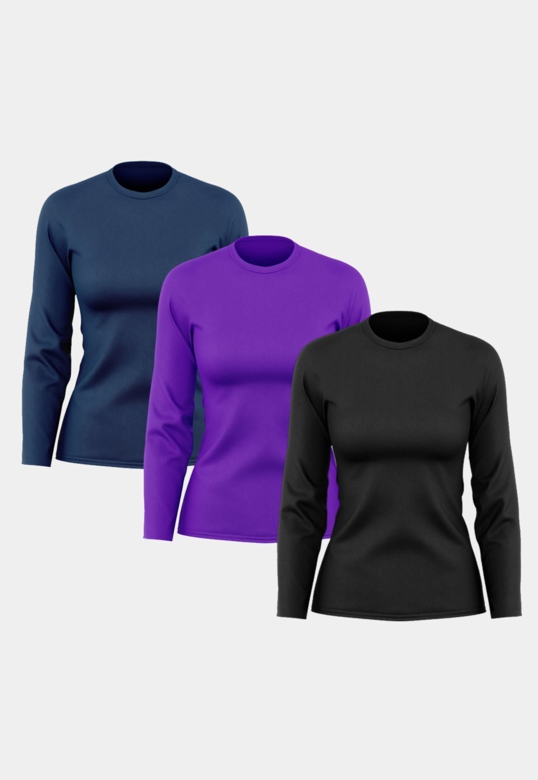 Kit 3 Camisetas Feminina Manga Longa Dry Fit Básica Lisa Proteção Solar UV Térmica Blusa Academia Esporte Praia