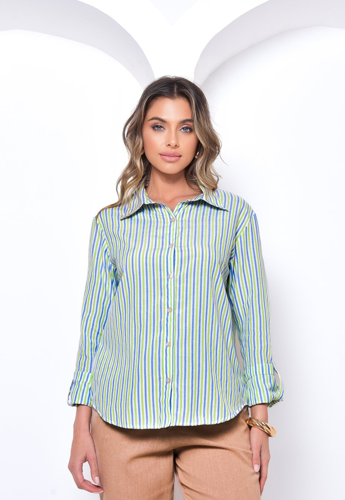 Camisa Listrada Crorela Azul Verde