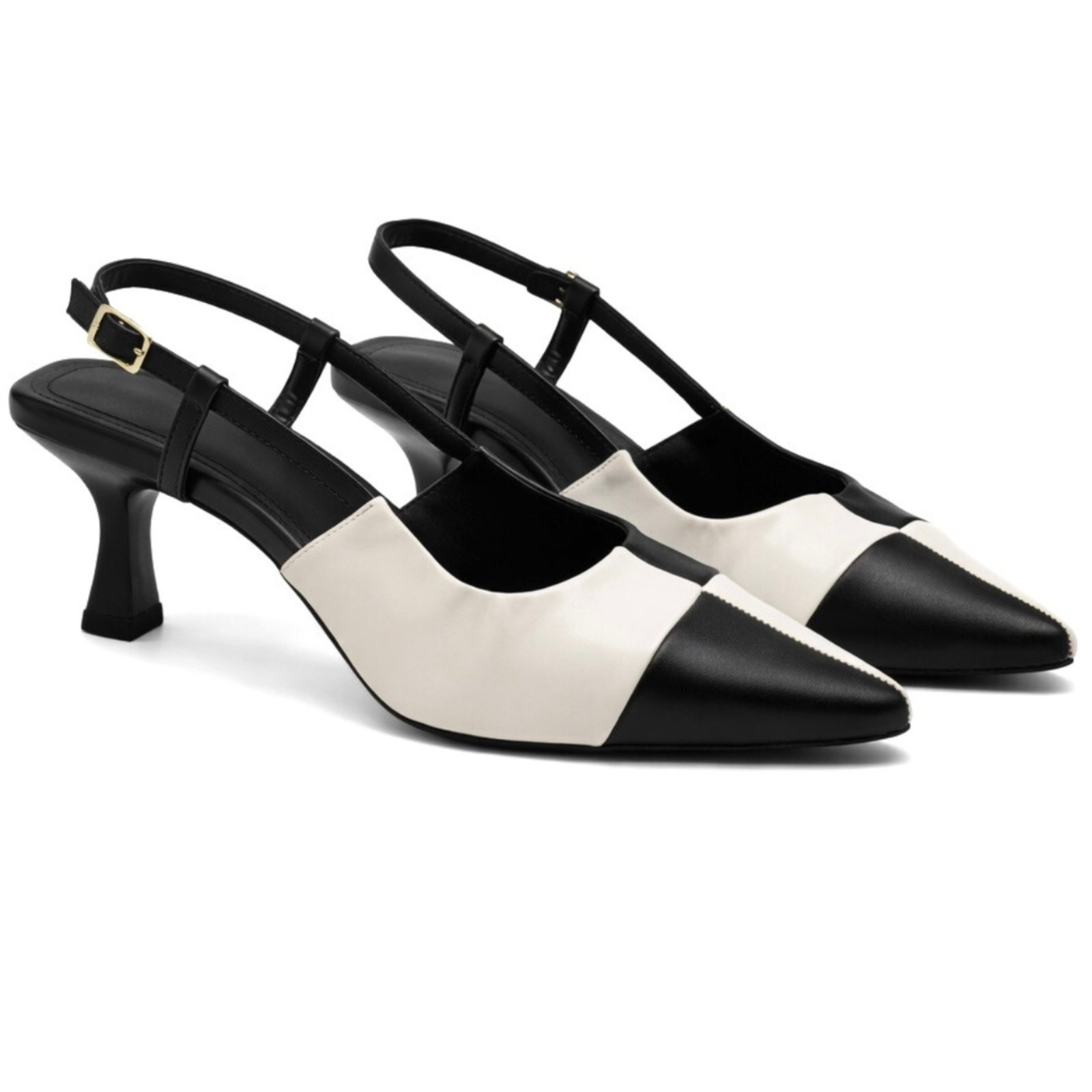 Scarpin Slingback Hannah Footwear Feminino Duo Preto e Branco 5601