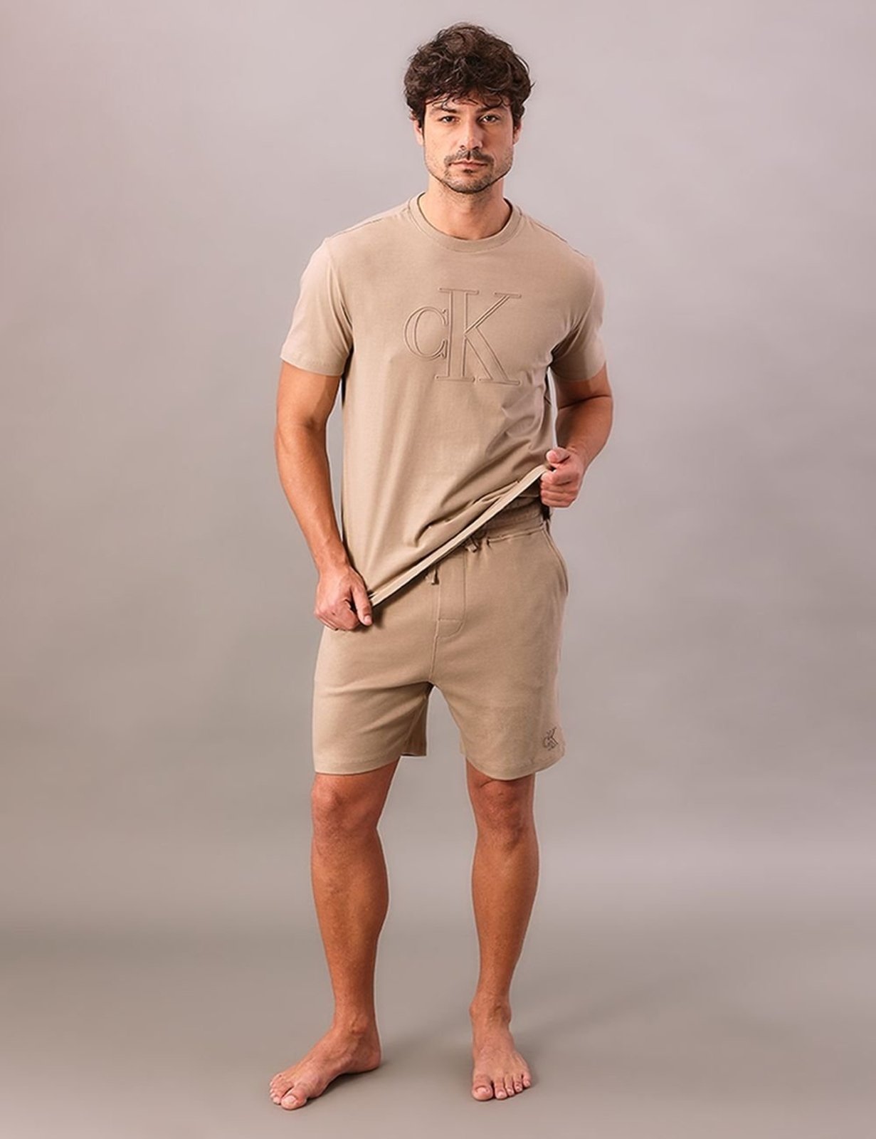 Camiseta Masculino Manga Curta Careca Meia Malha - Caqui Medio Calvin Klein Jeans