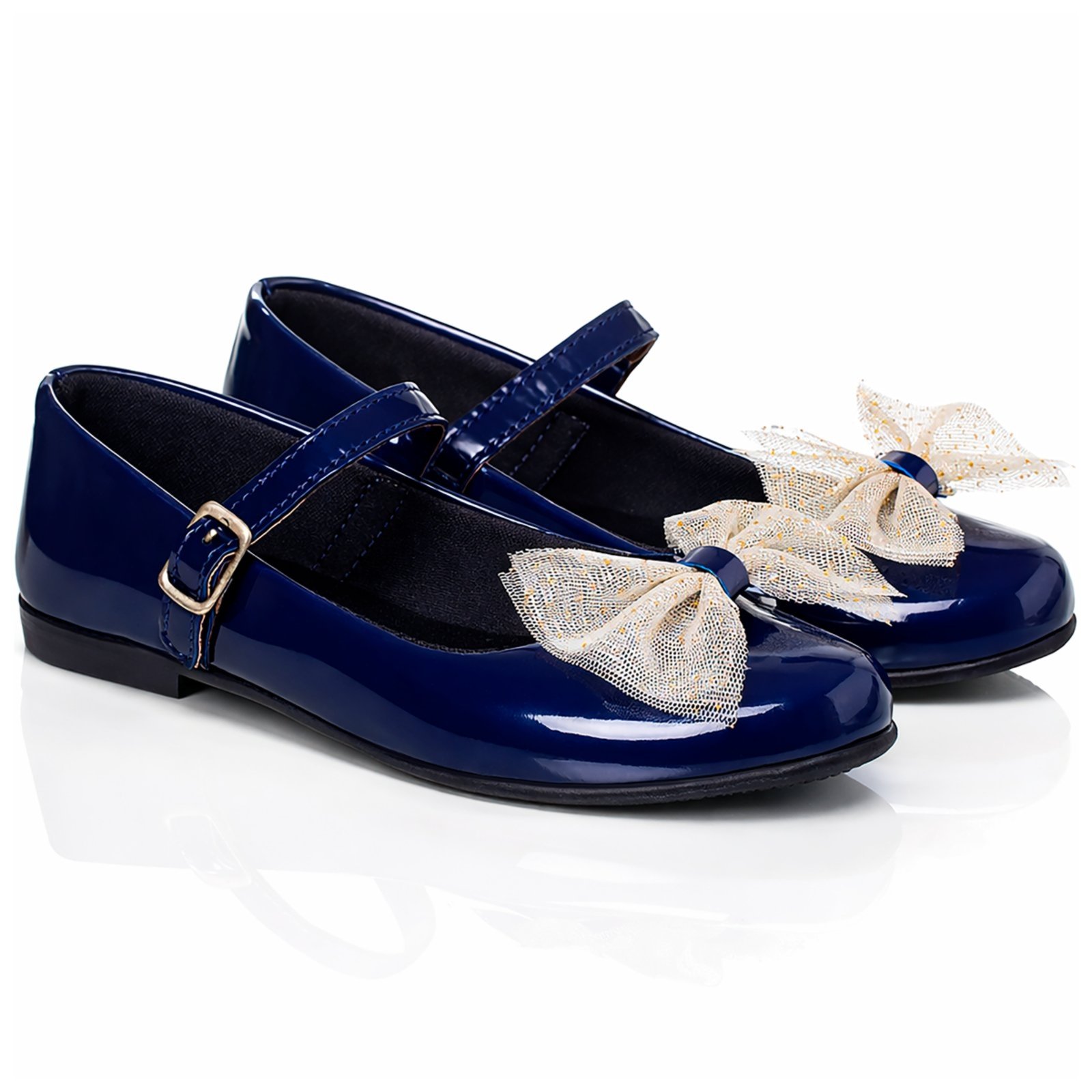Infantil - Sapatilha Azul Marinho Menina Estilosa Antiderrapante Confortável Laço Organza Pepite