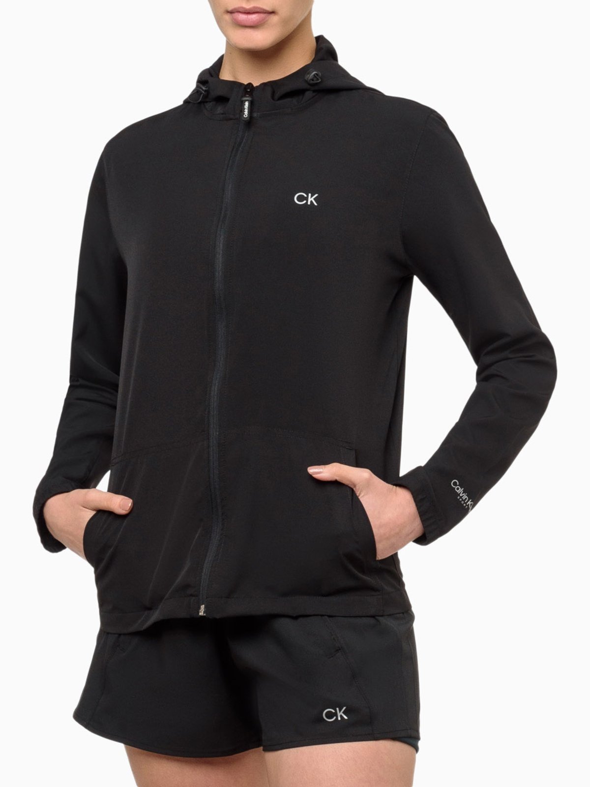 Jaqueta Corta Vento Calvin Klein Sport Feminino Com Capuz - Preto Calvin Klein Jeans