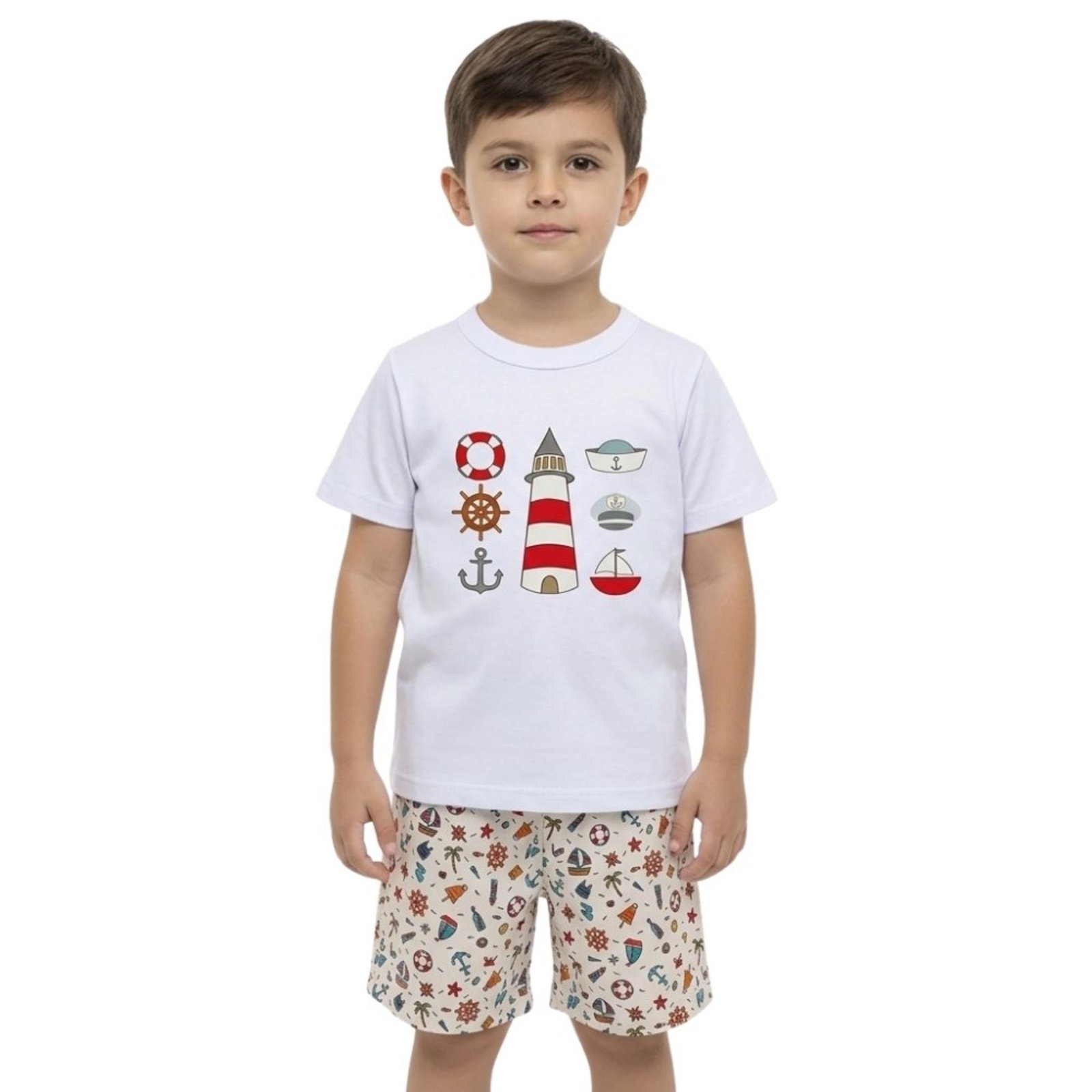 Infantil - Conjunto Look Jeans Camiseta e Shorts Estampa Navy