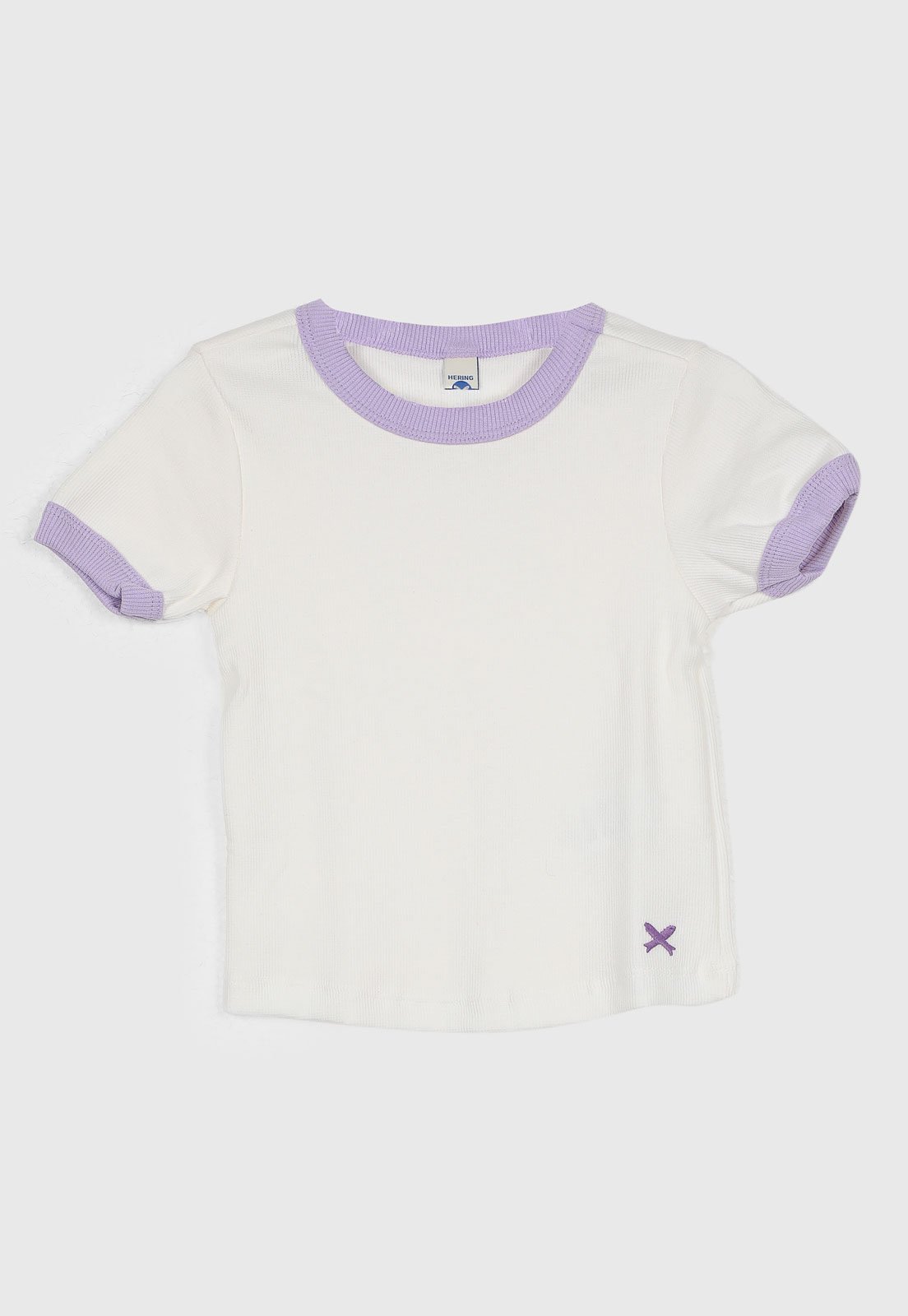 Infantil - Camiseta Hering Canelada Gola Contraste Branca