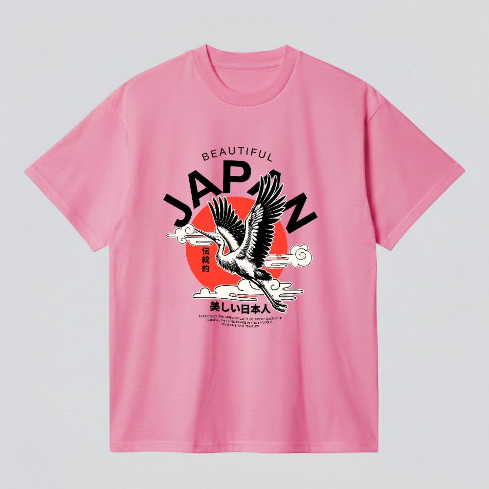 Camiseta Básica Garsa Oriental Japan Beautiful Estilo Japonês Unissex Rosa