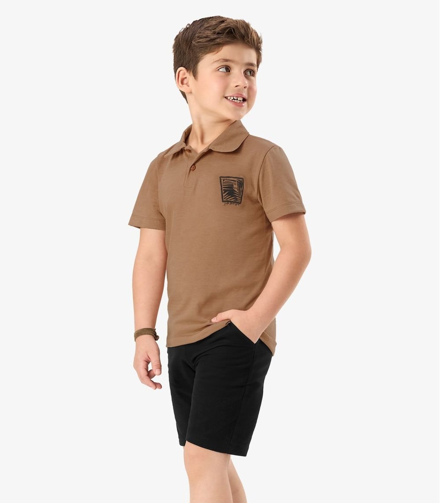 Infantil - Conjunto Polo Com Bermuda Rovi Marrom