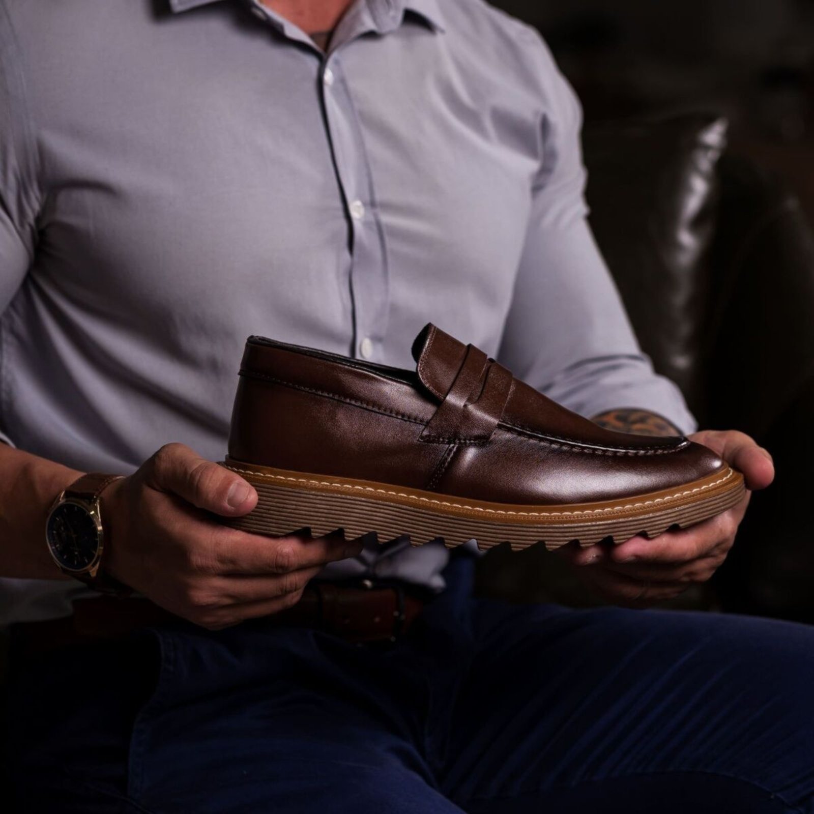 Sapato Masculino Dubai Mocassim Tratorado Social Mocassim Casual Moderno