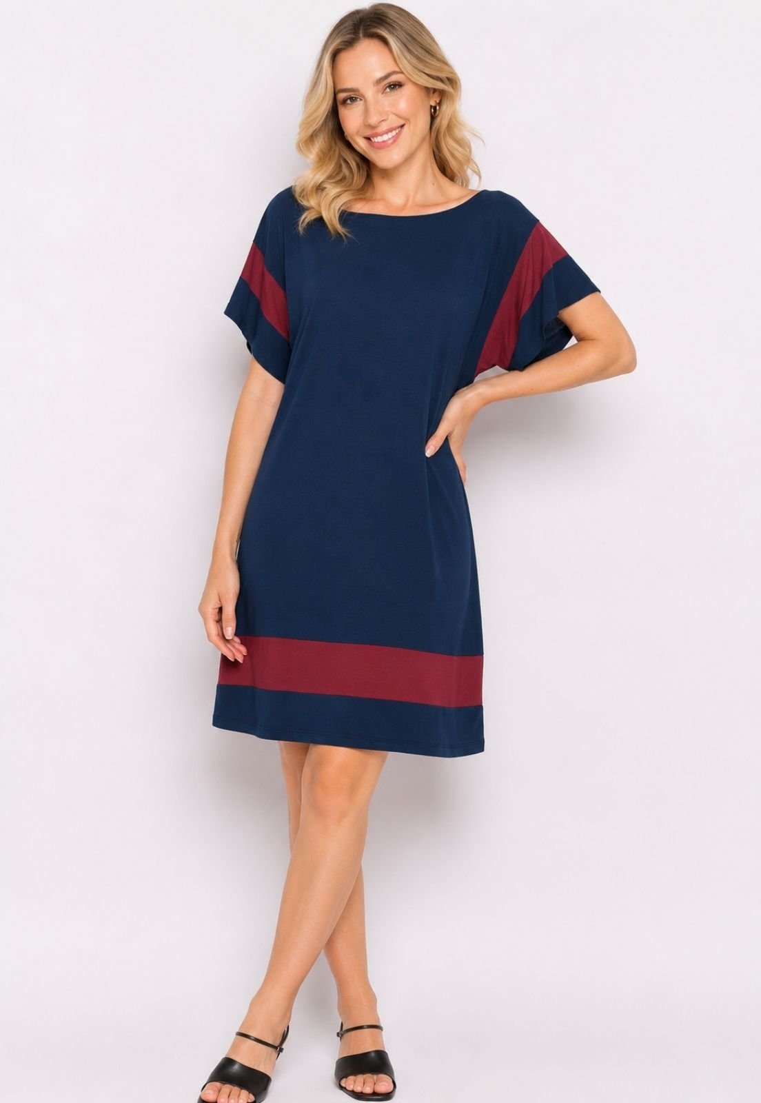 Vestido Viscolycra Maria Pae Marinho e Vinho
