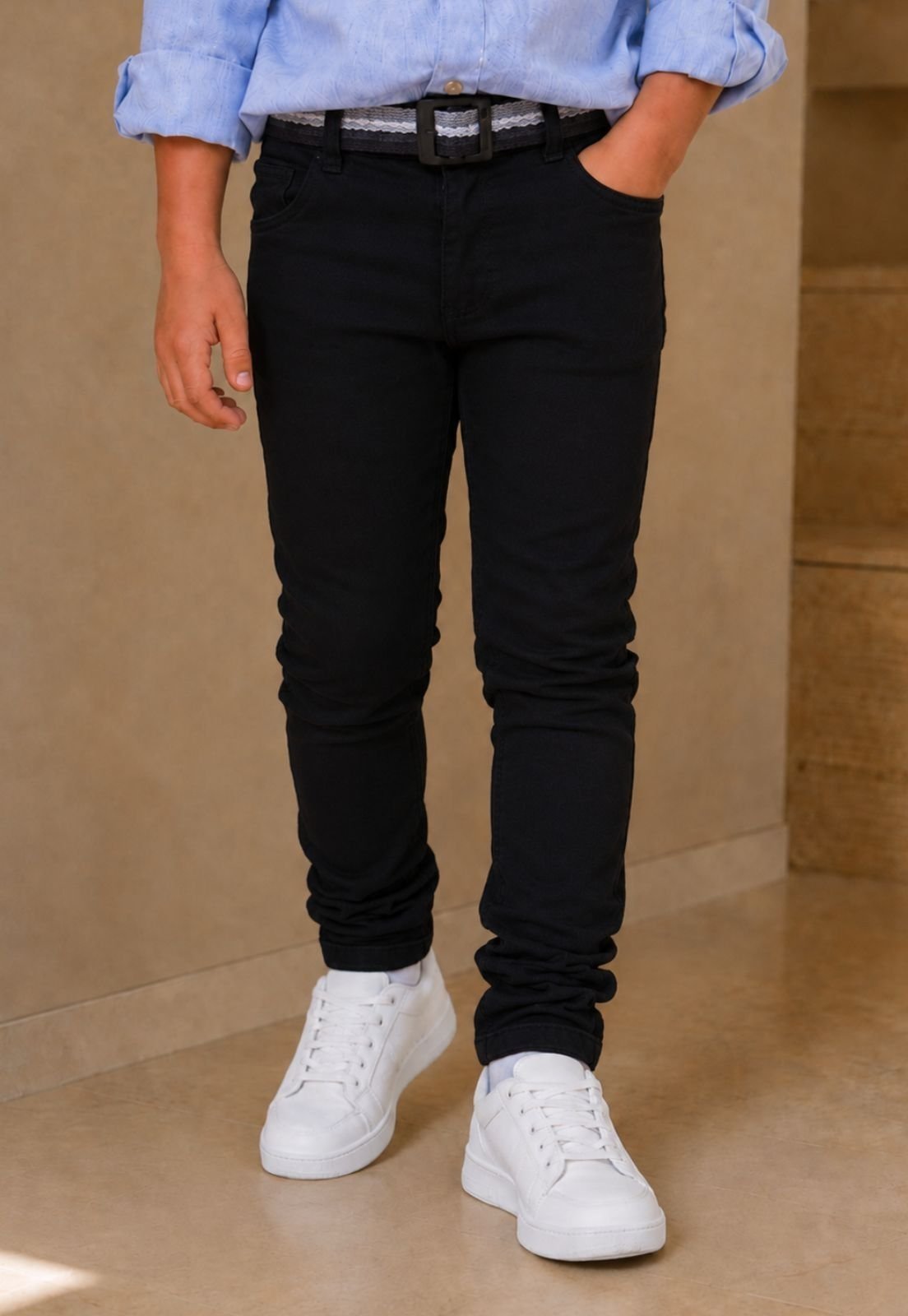 Infantil - Calça Jeans Menino Skinny Sarja Daze Modas Preta