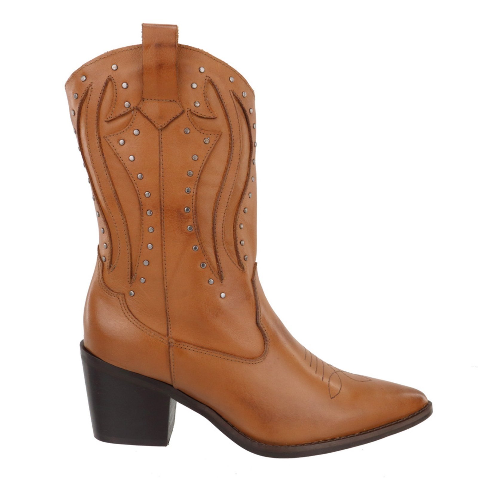 Vista 2 Bota Texana Country Western Cravo em Couro Feminina Maria Paula Camel caramelo caramelo