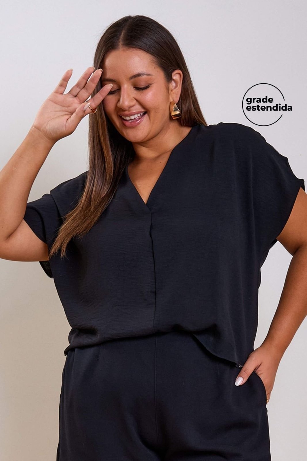 Vista 2 Blusa Feminina Texturizada Decote V Marialícia preto Marialícia preto