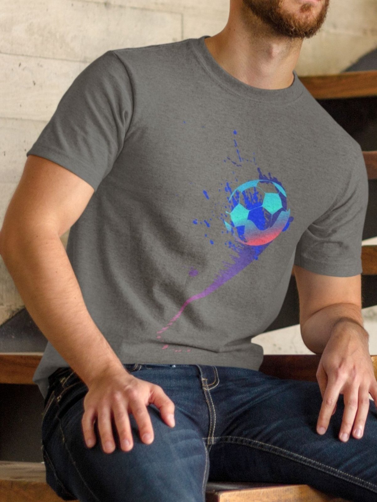 Vista 3 Camiseta Masculina GuGi Futebol Bola No Peito Chumbo cinza Gugi cinza