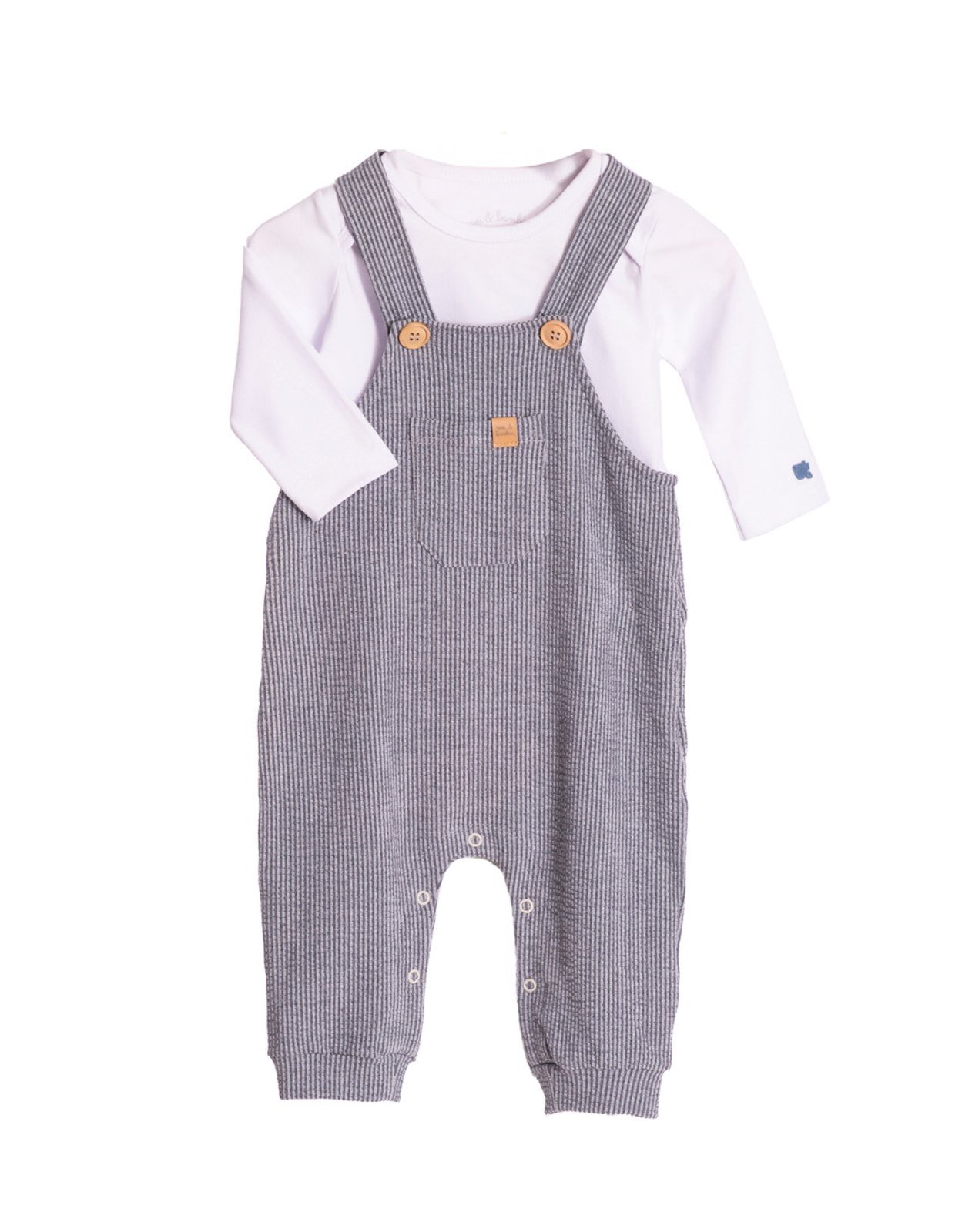 Infantil - Conj. jardineira texturizada cinza + body manga longa