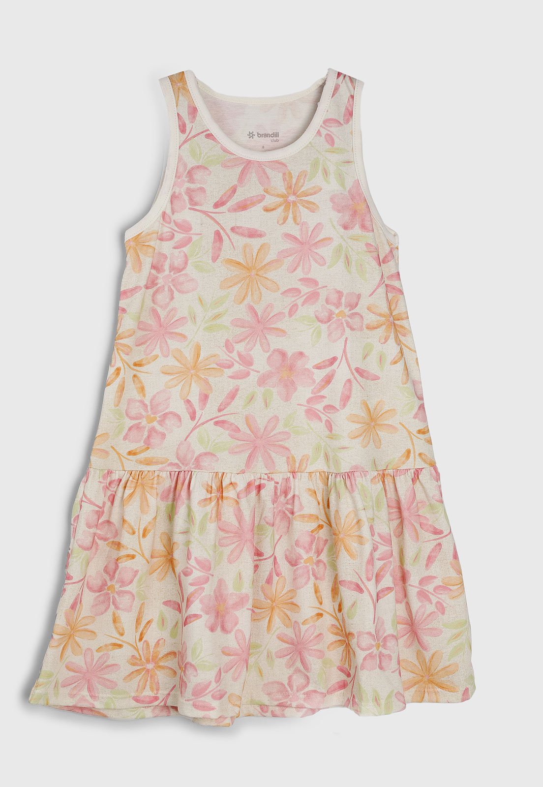 Vista 2 Infantil - Vestido Brandili Estampa Floral e Laranja e Verde Brandili rosa