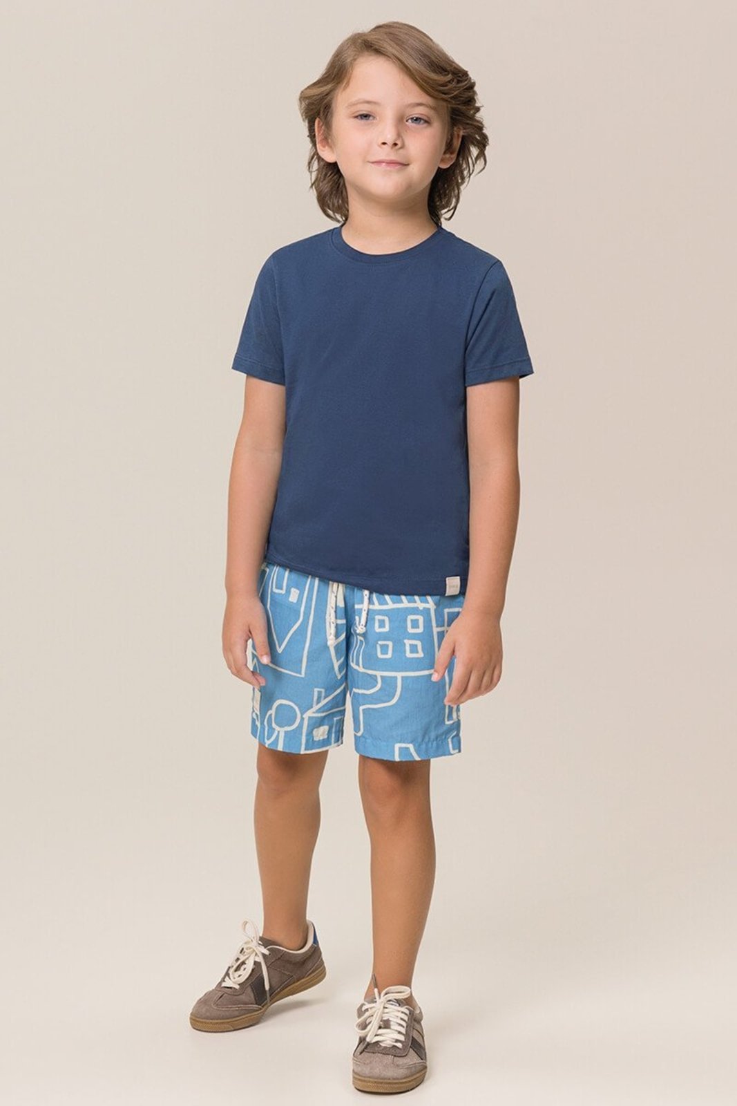 Infantil - Conjunto Bugbee Camiseta Meia Malha e Bermuda Tricoline Estampada