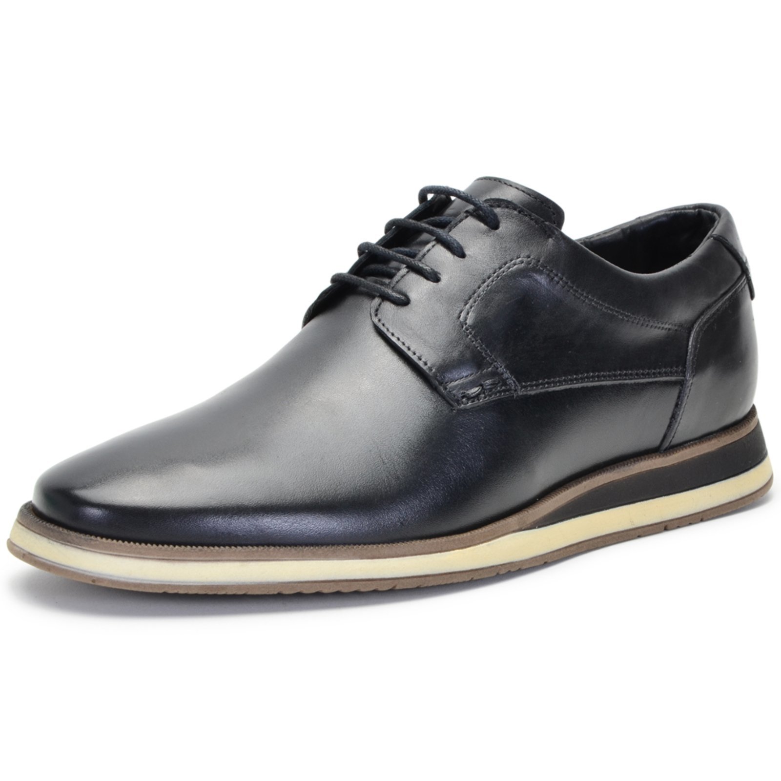 Sapato Social Bico Redondo Masculino Em Couro Preto 25503