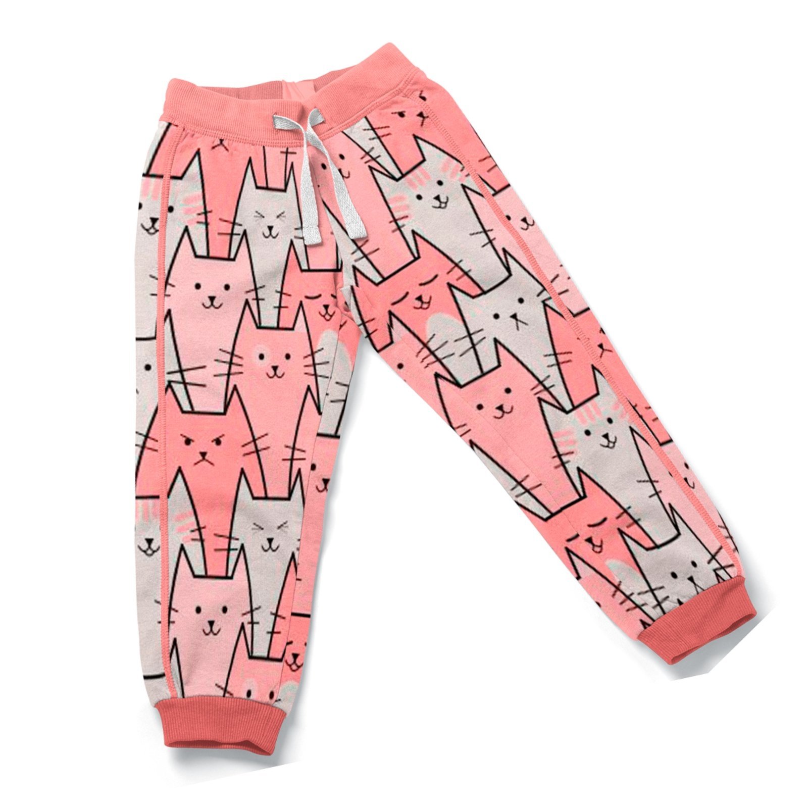 Infantil – Calça de Moletom Grossa Menina Estampada Macia Para Brincar Gatinhos Fofos Rosa