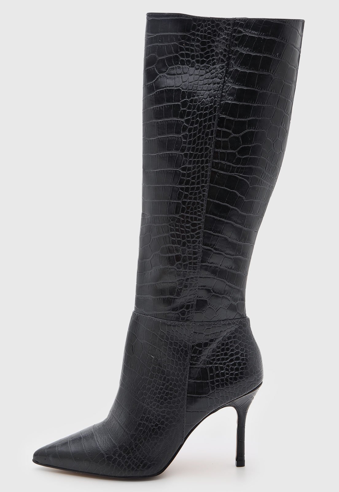 Bota Feminina Luiza Barcelos Cano Alto Couro Croco Preta