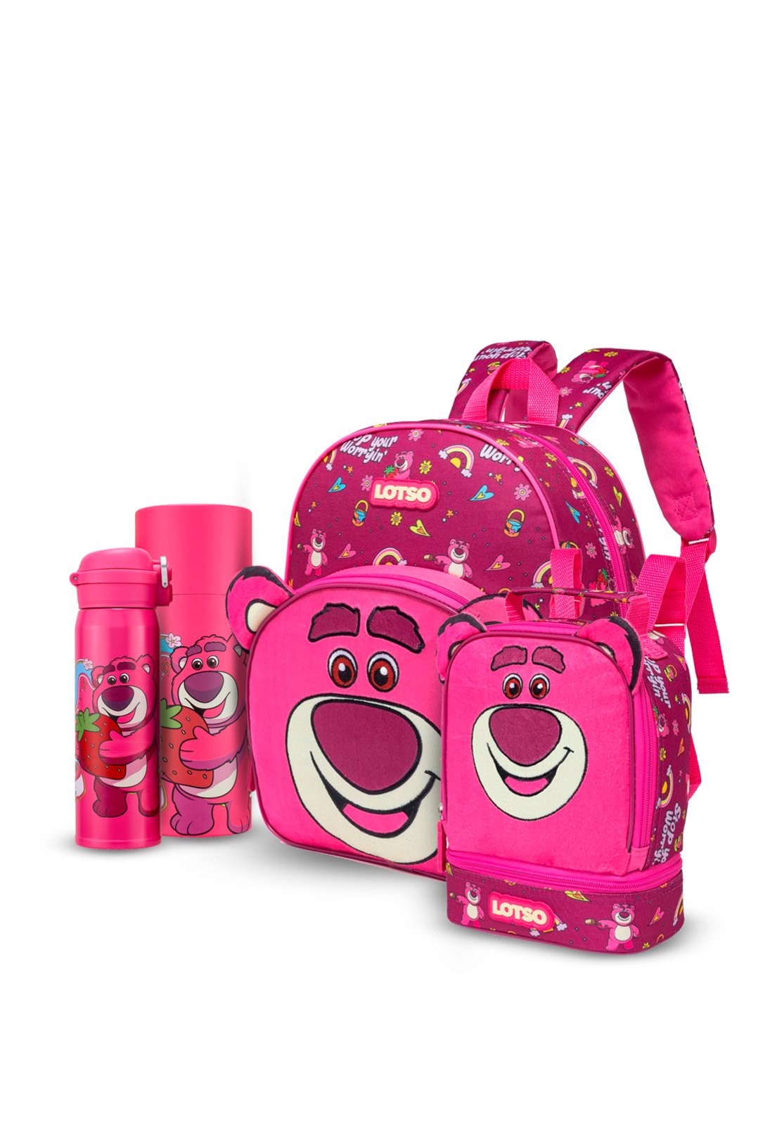 Infantil - Kit Mochila Costas Lancheira Garrafa Lotso Escolar Passeio Disney