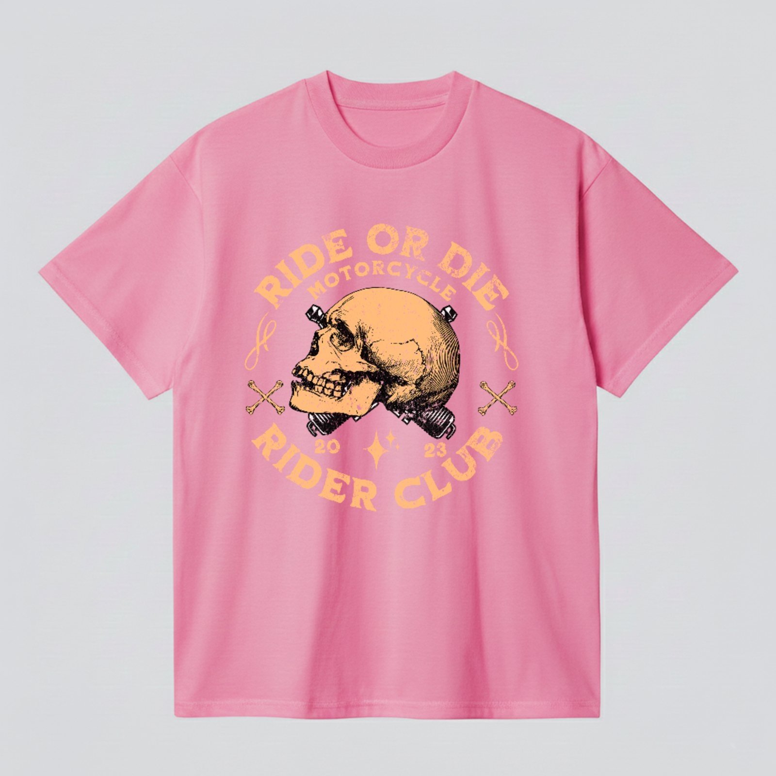 Camiseta Básica Ride Or Die Rider Club Estilo Moto Club Unissex Rosa