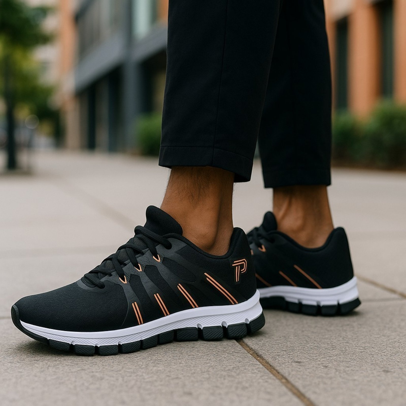 Tênis Unissex Esportivo para Academia Caminhada 4000 Preto Laranja