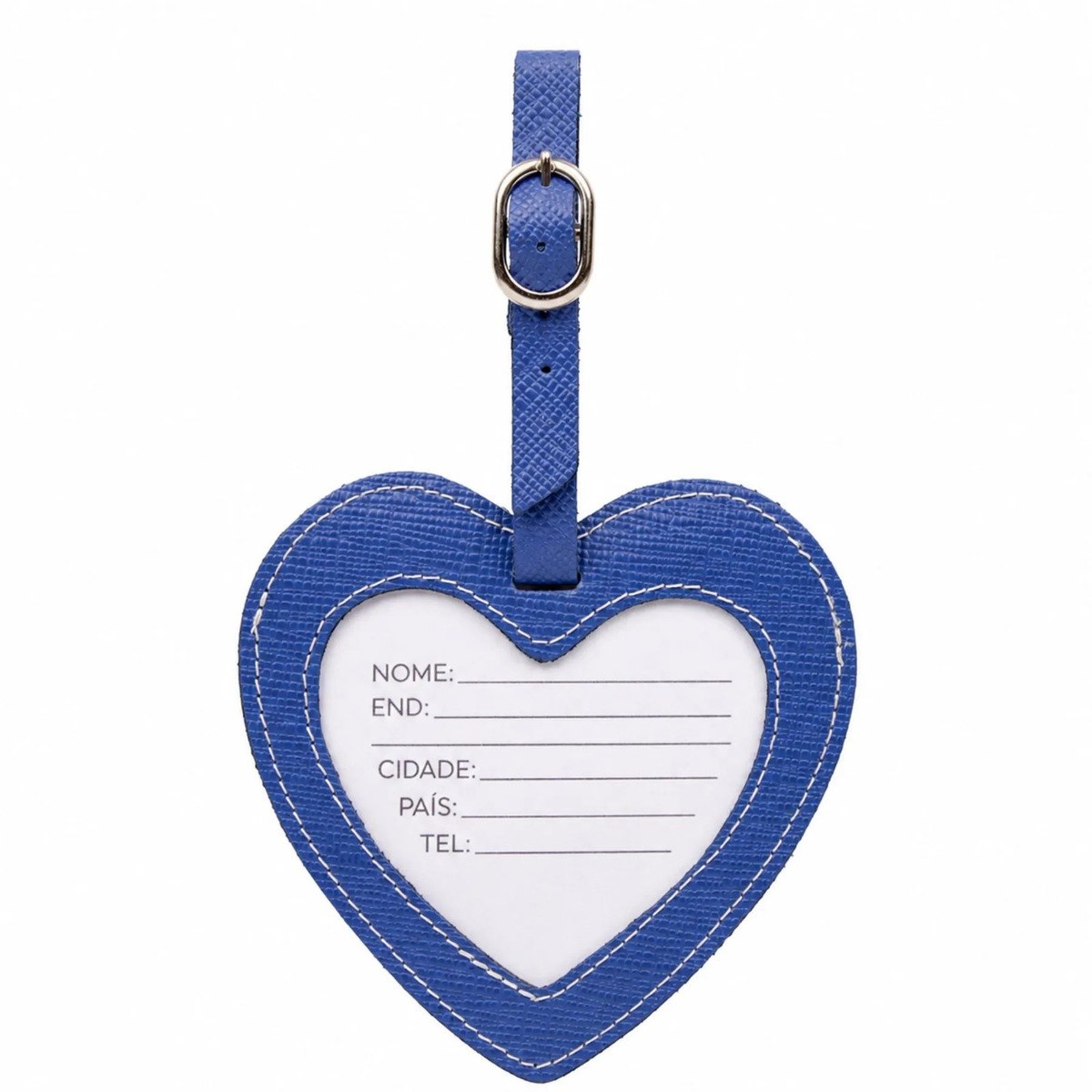 Tag Identificadora Coração em Couro Artlux ID007 Azul