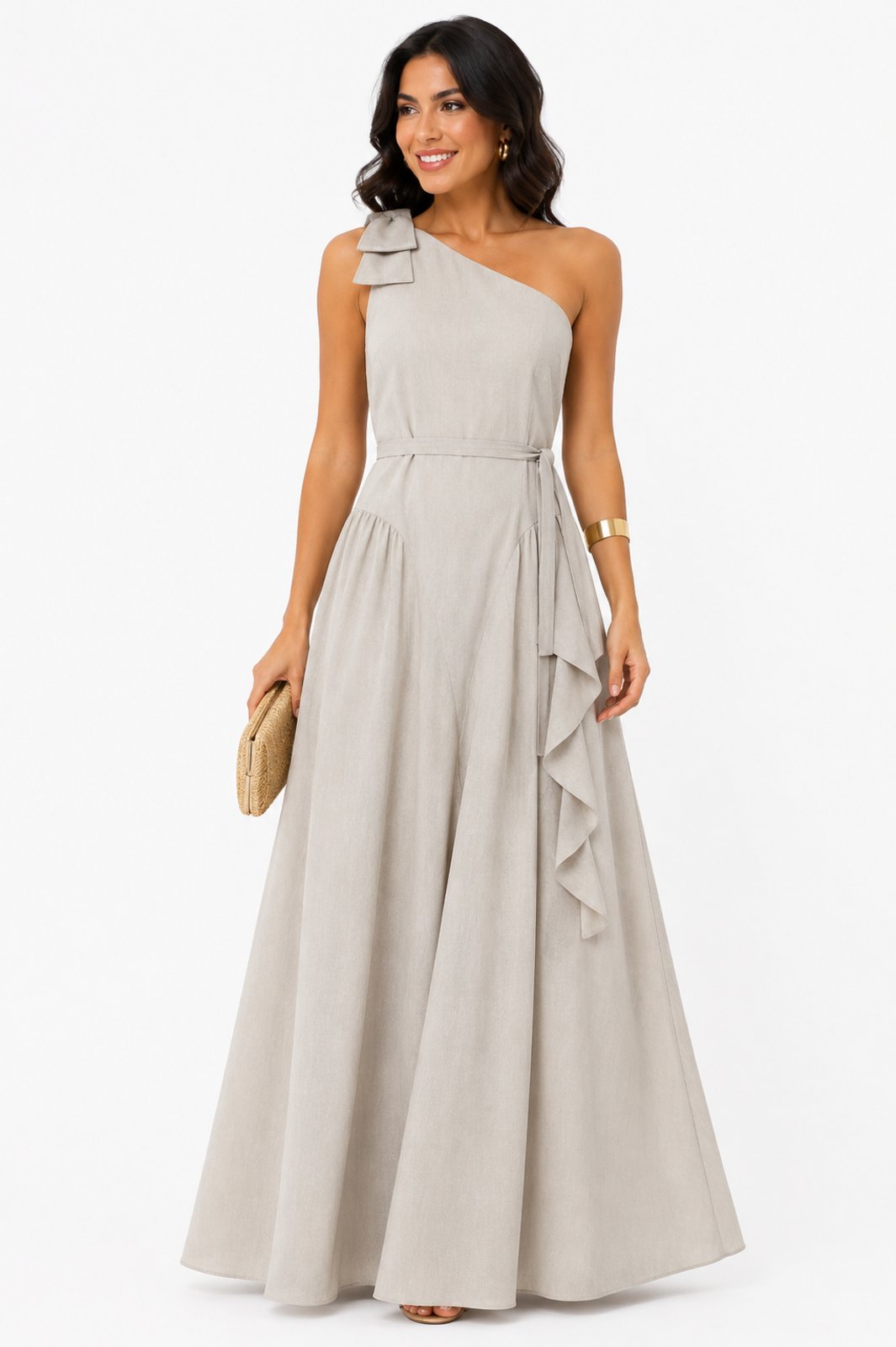 Vestido Longo D Bell Outlet Fashion Nula Manga Greige Claro