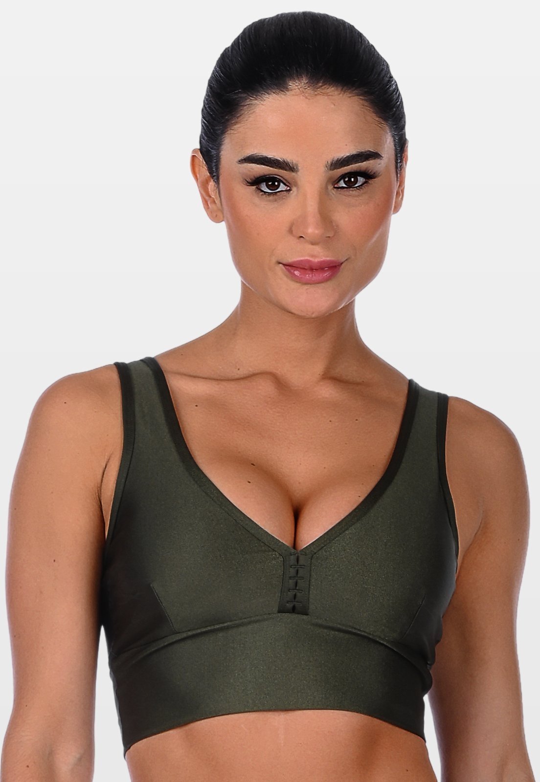 Top Cropped Fitness Cirrê Com Bojo Removível Summer Soul Regata Verde Militar