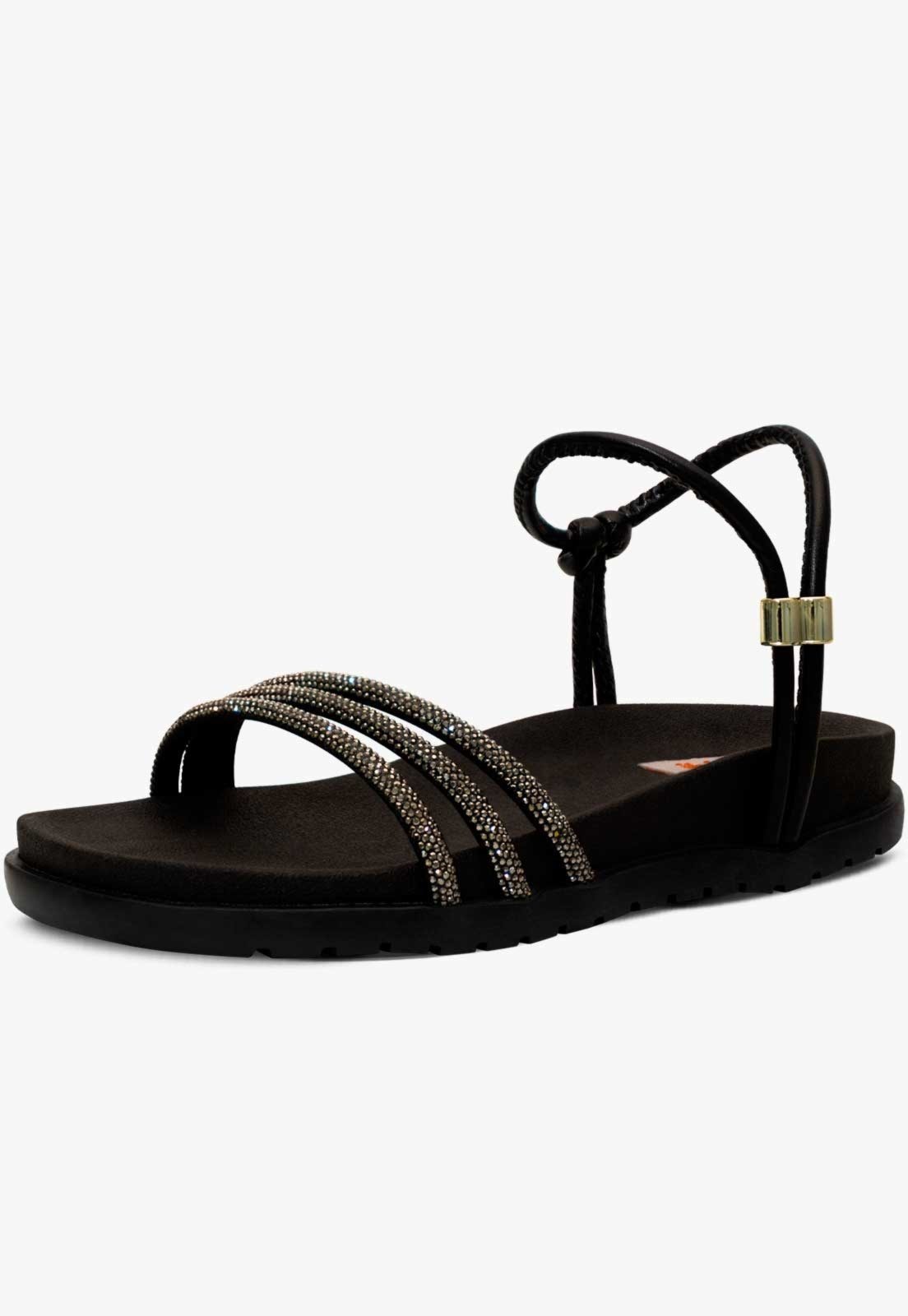 Vista 2 Infantil - Sandália Papete Feminina Pópidi Flat Brilho Strass preto Pópidí preto