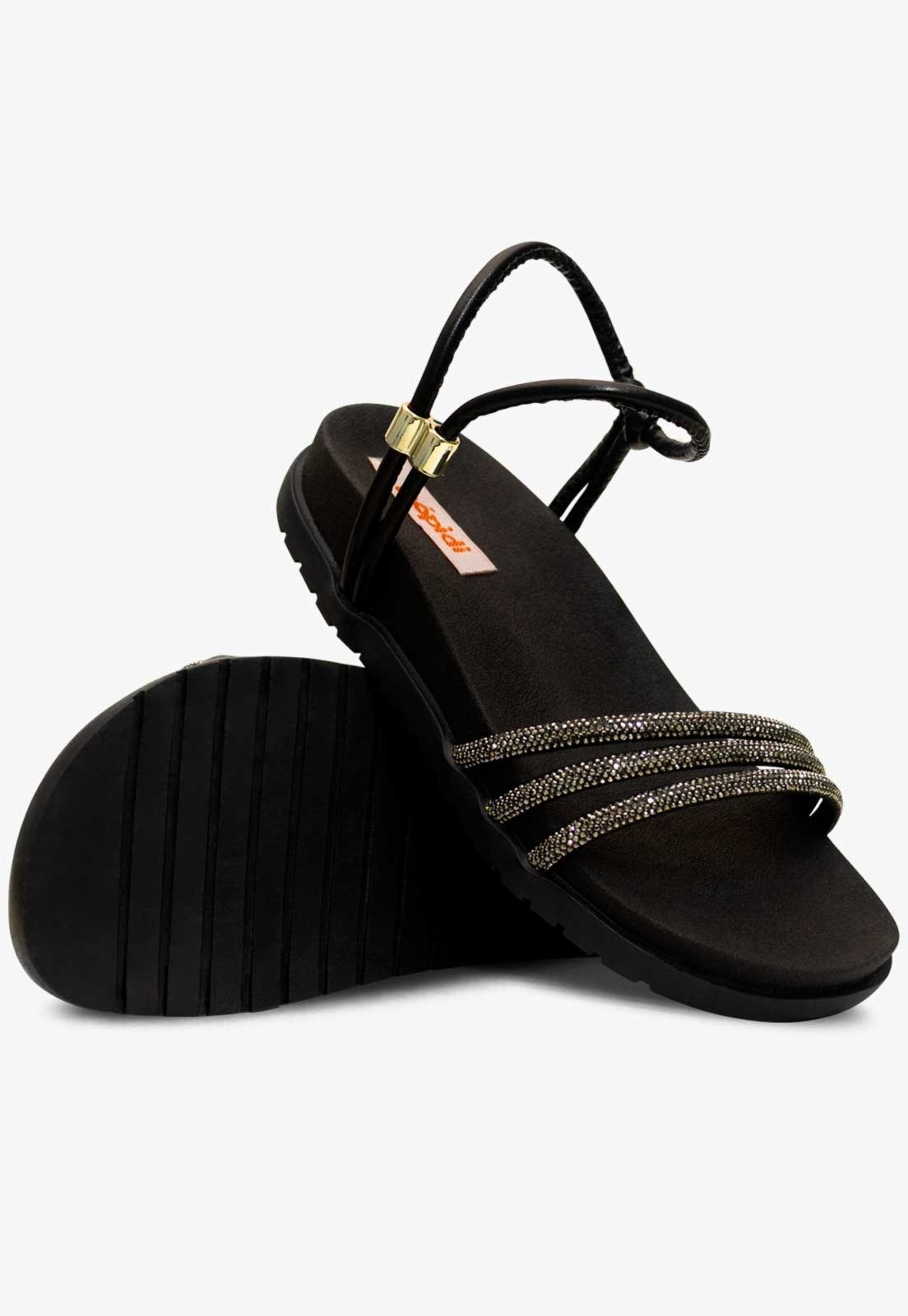 Vista 3 Infantil - Sandália Papete Feminina Pópidi Flat Brilho Strass preto Pópidí preto