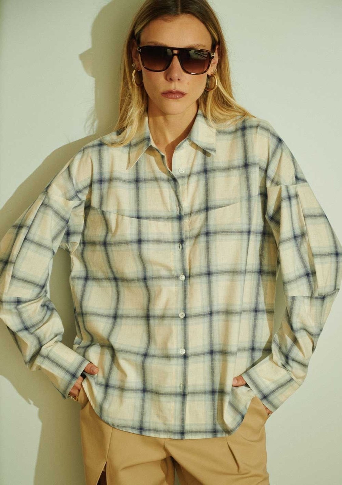 Camisa Iódice Oversized Gola Clássica Manga Longa Padrão - Azul