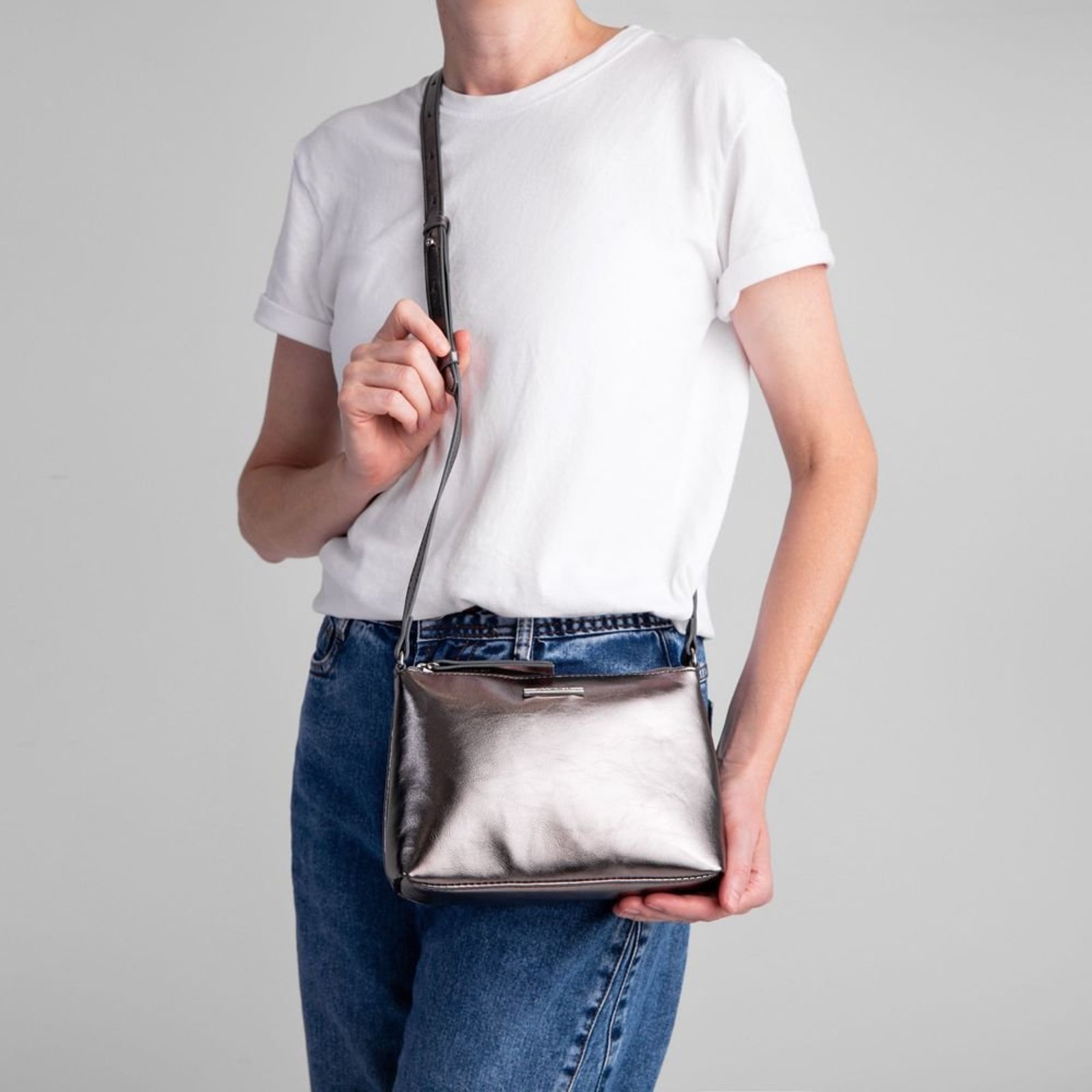 Bolsa Flora Trapézio Pequena Pewter